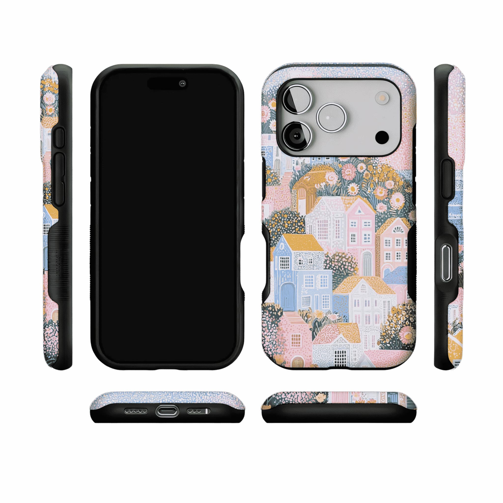 Cute Floral Hillside Cottage Shockproof Anti-slip Pastel iPhone Case