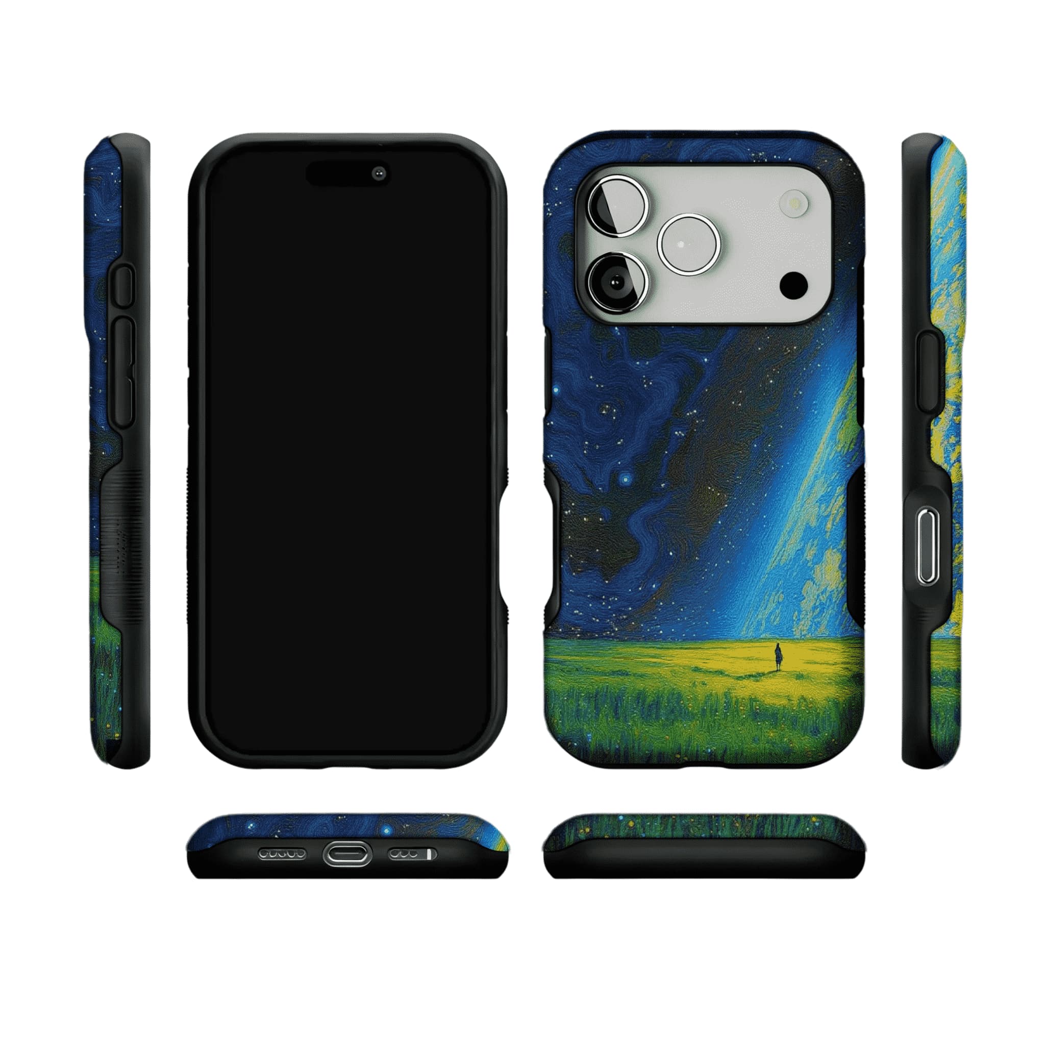 Swirl Nebula Lone Man Meadow Phone Case, Shockproof Anti-slip iPhone Cover