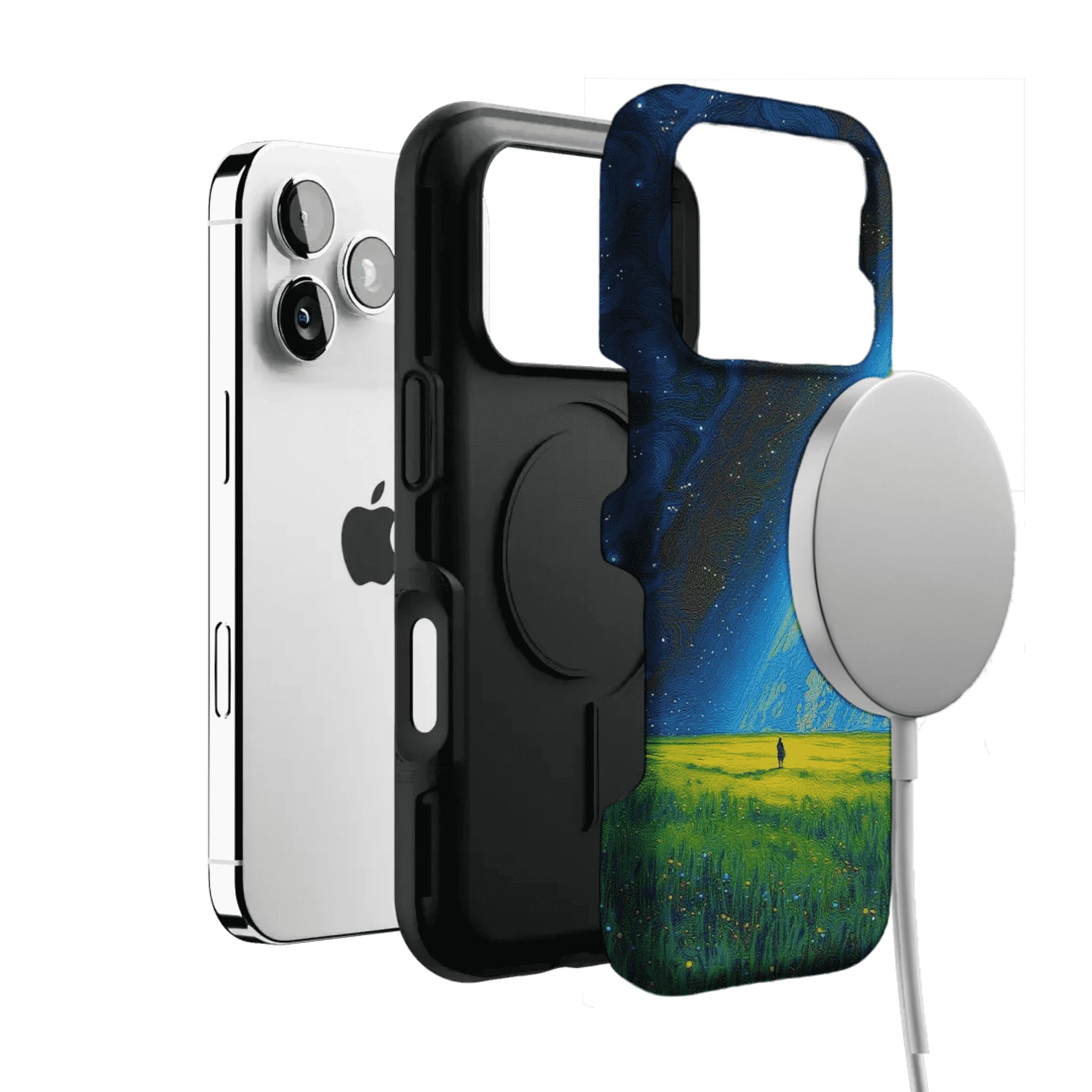 Swirl Nebula Lone Man Meadow Phone Case, Shockproof Anti-slip iPhone Cover