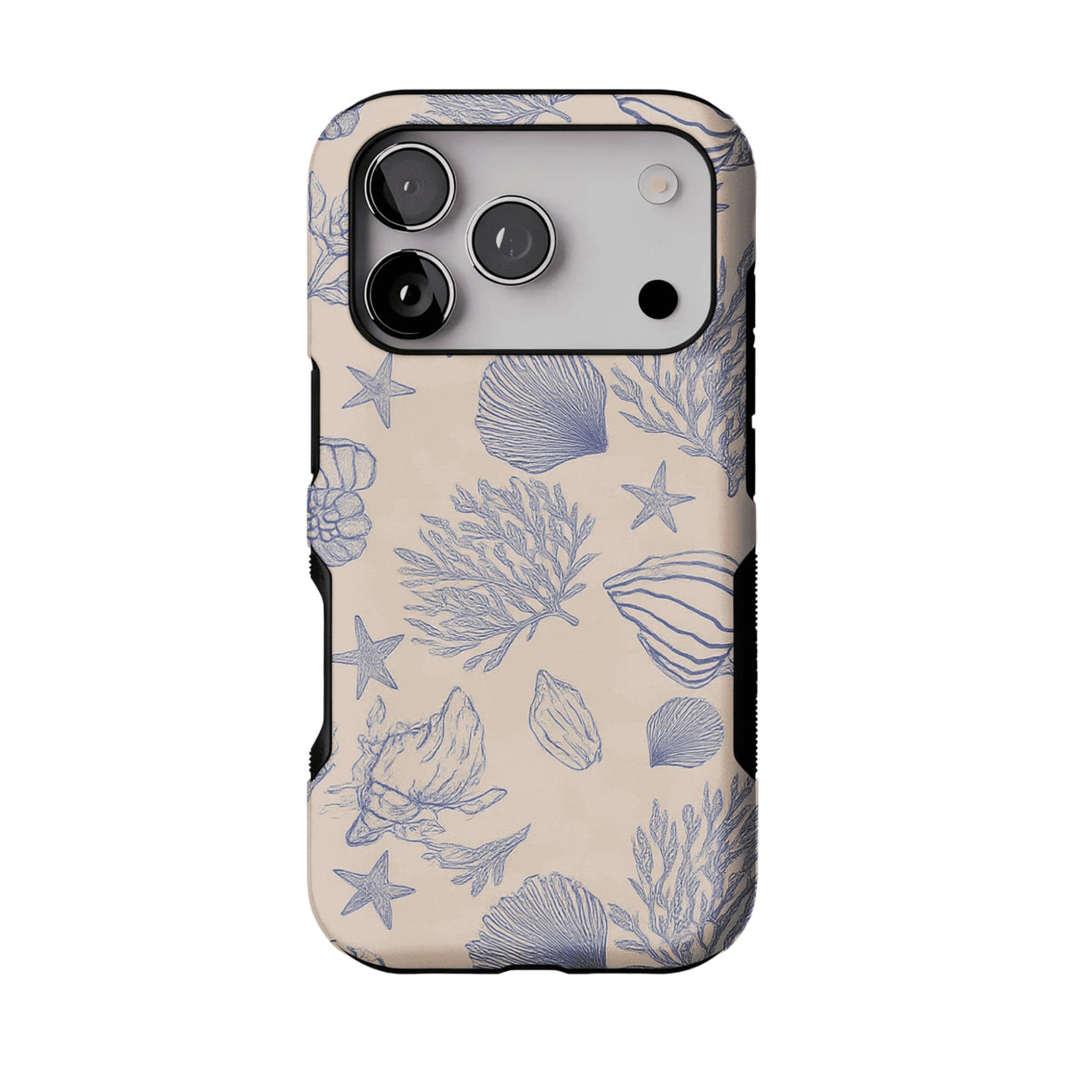 Pale Blue Sketch Seashell Coastal Phone Case, Shockproof Anti-slip iPhone Cover