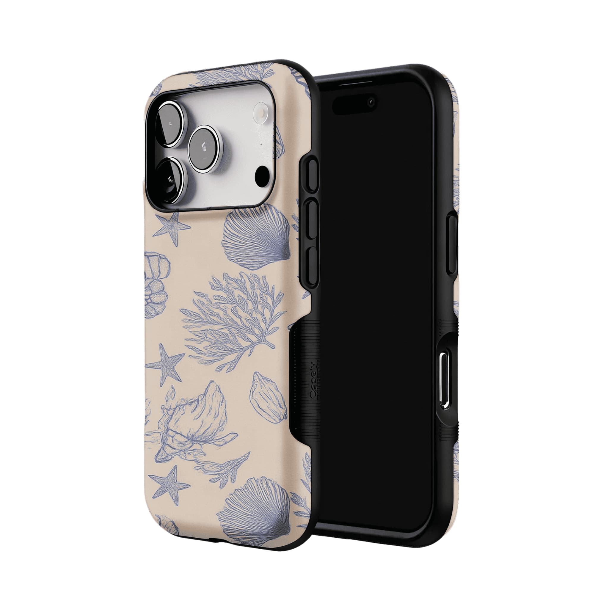 Pale Blue Sketch Seashell Coastal Phone Case, Shockproof Anti-slip iPhone Cover