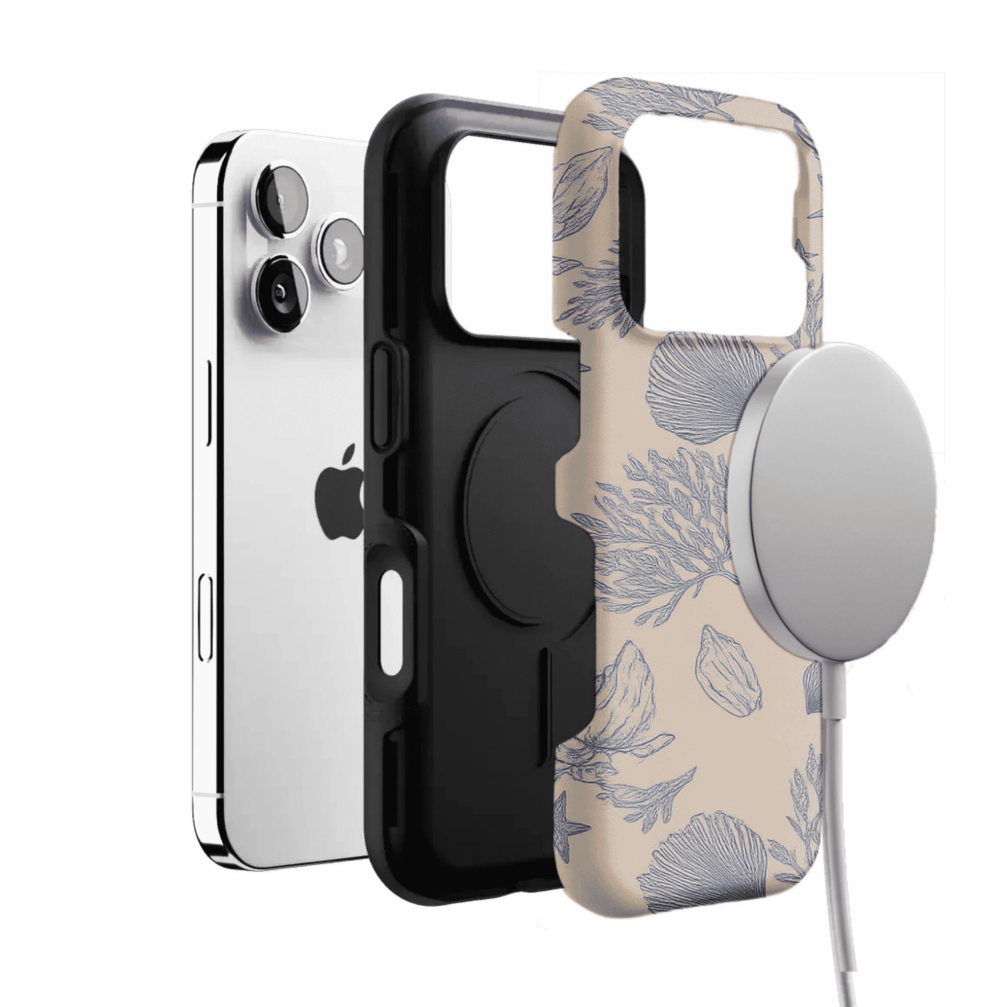 Pale Blue Sketch Seashell Coastal Phone Case, Shockproof Anti-slip iPhone Cover