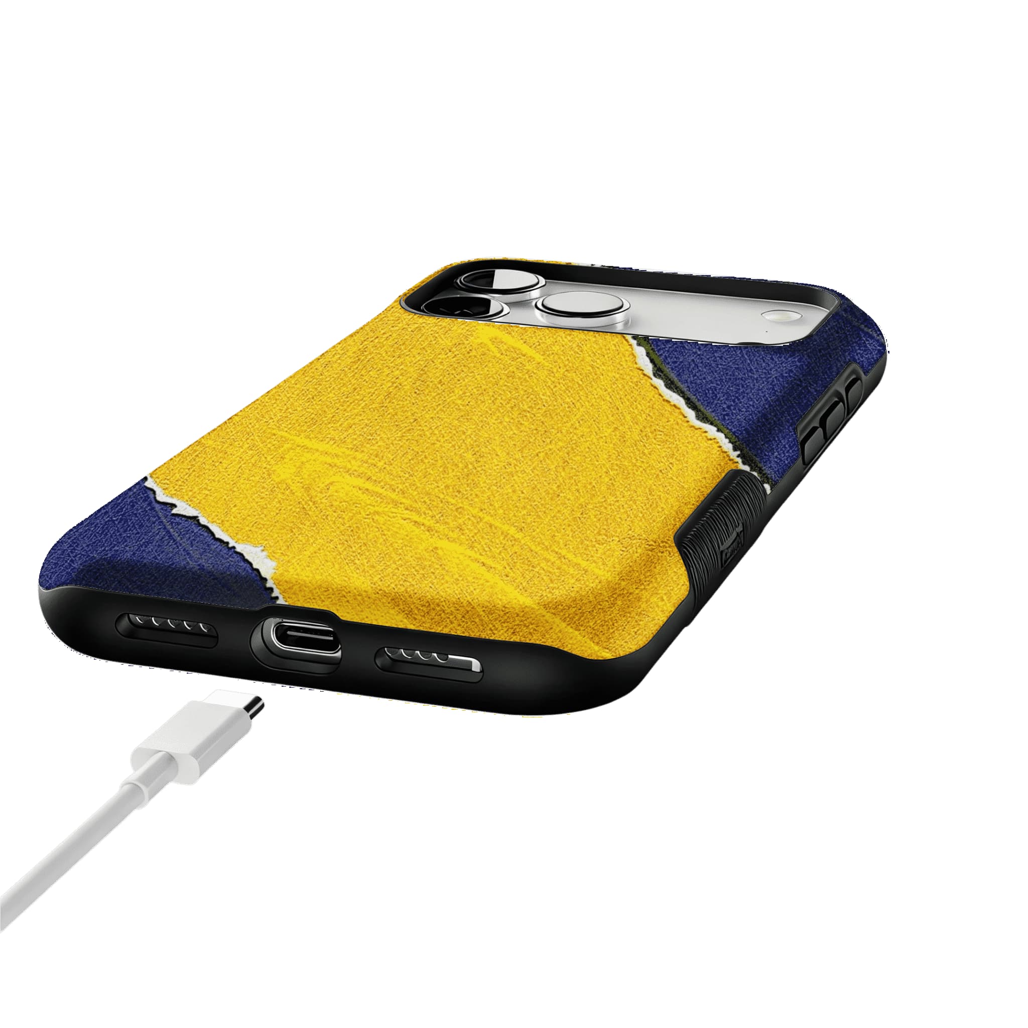 Blue Yellow Torn Paper Texture Phone Case, Shockproof Anti-slip iPhone Cover