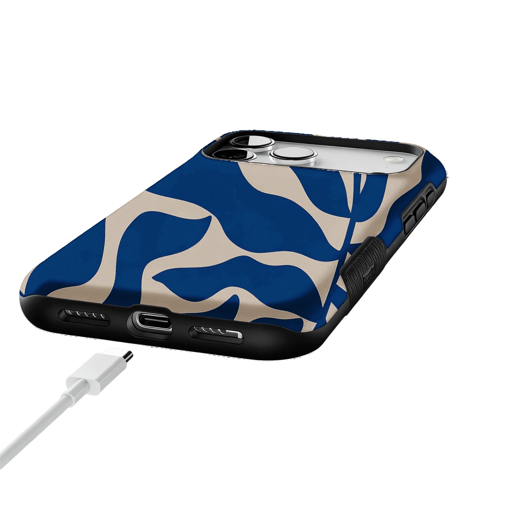 Klein Blue Beige Irregular Curved Wave Abstract Art Shockproof iPhone Case