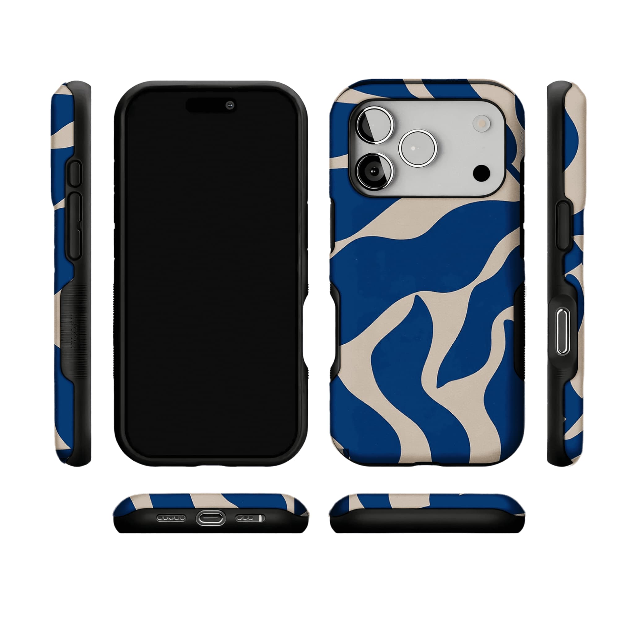 Klein Blue Beige Irregular Curved Wave Abstract Art Shockproof iPhone Case
