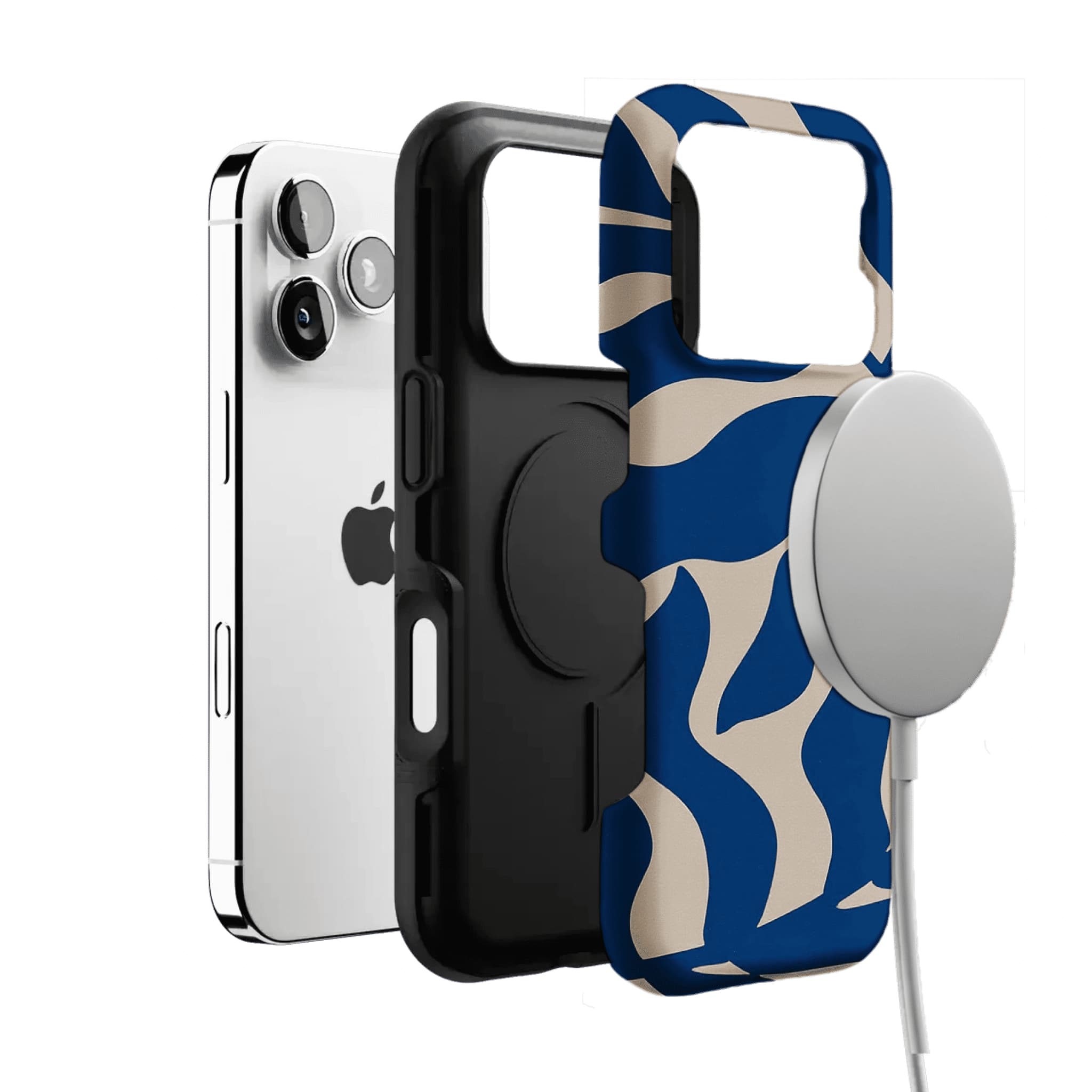 Klein Blue Beige Irregular Curved Wave Abstract Art Shockproof iPhone Case