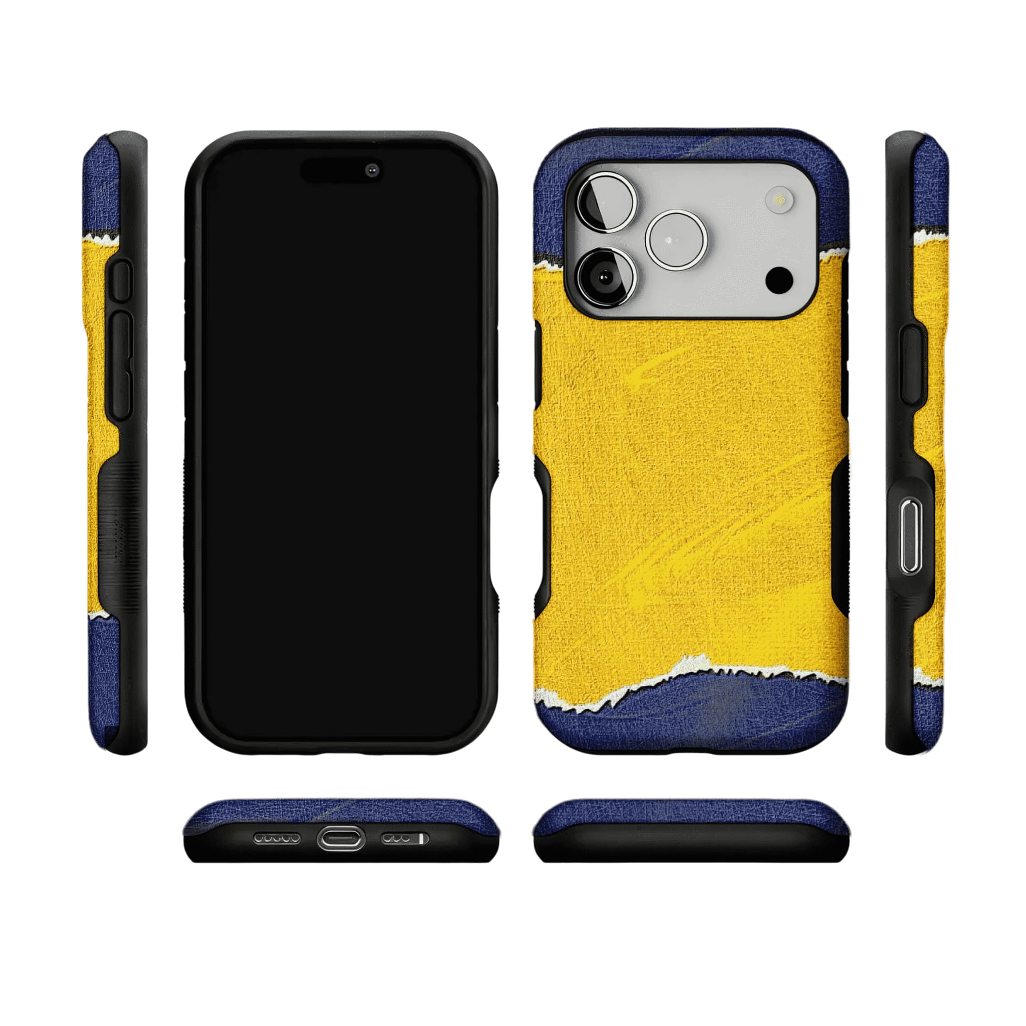 Blue Yellow Torn Paper Texture Phone Case, Shockproof Anti-slip iPhone Cover