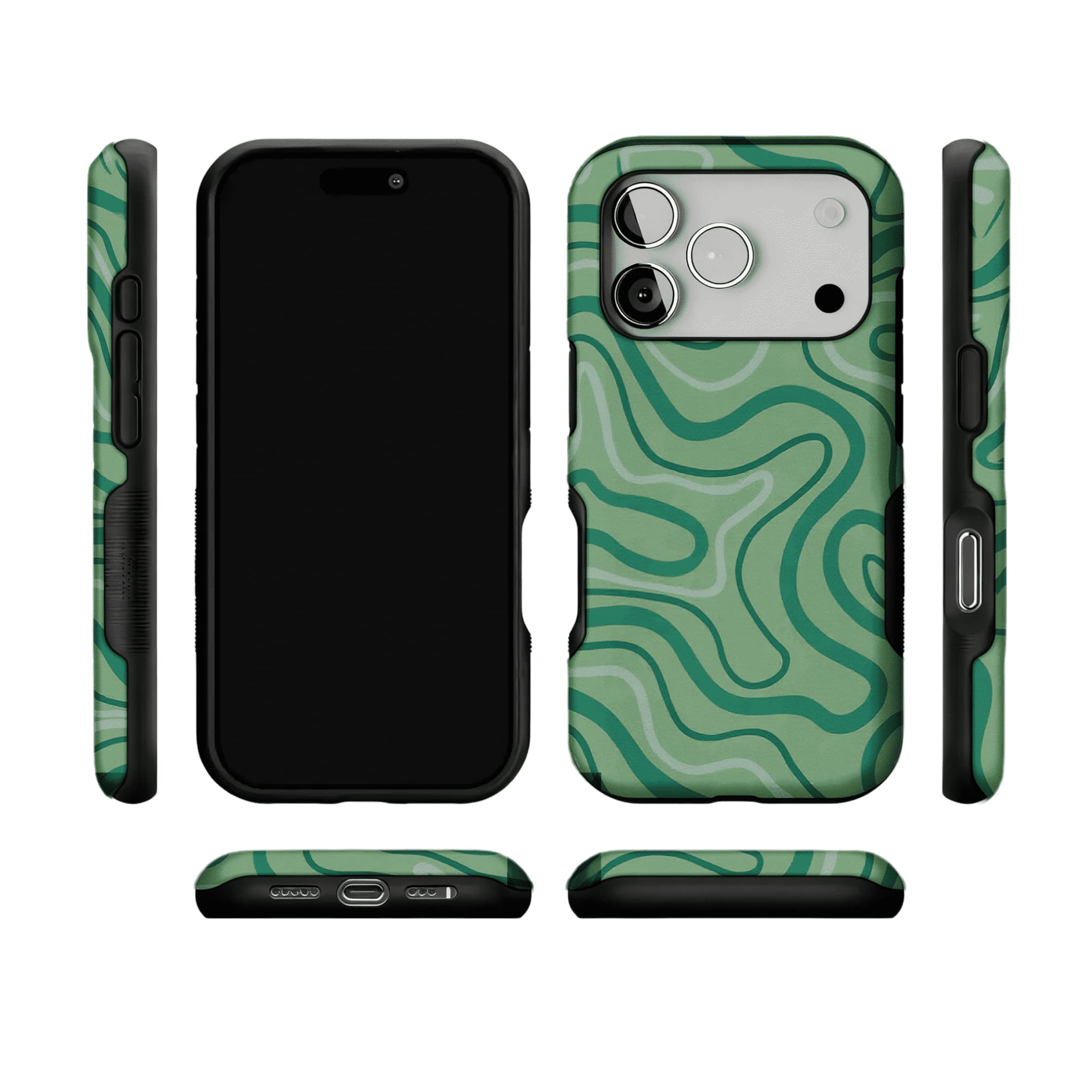 Earthy Green Organic Curve Abstract Shockproof Anti-slip iPhone Case