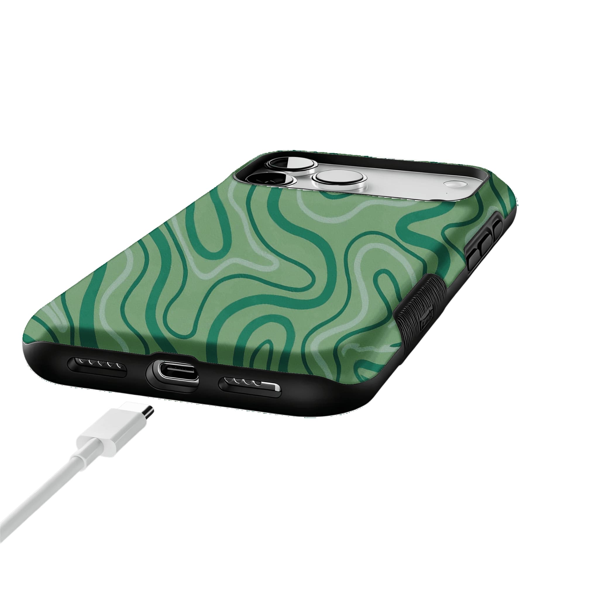 Earthy Green Organic Curve Abstract Shockproof Anti-slip iPhone Case