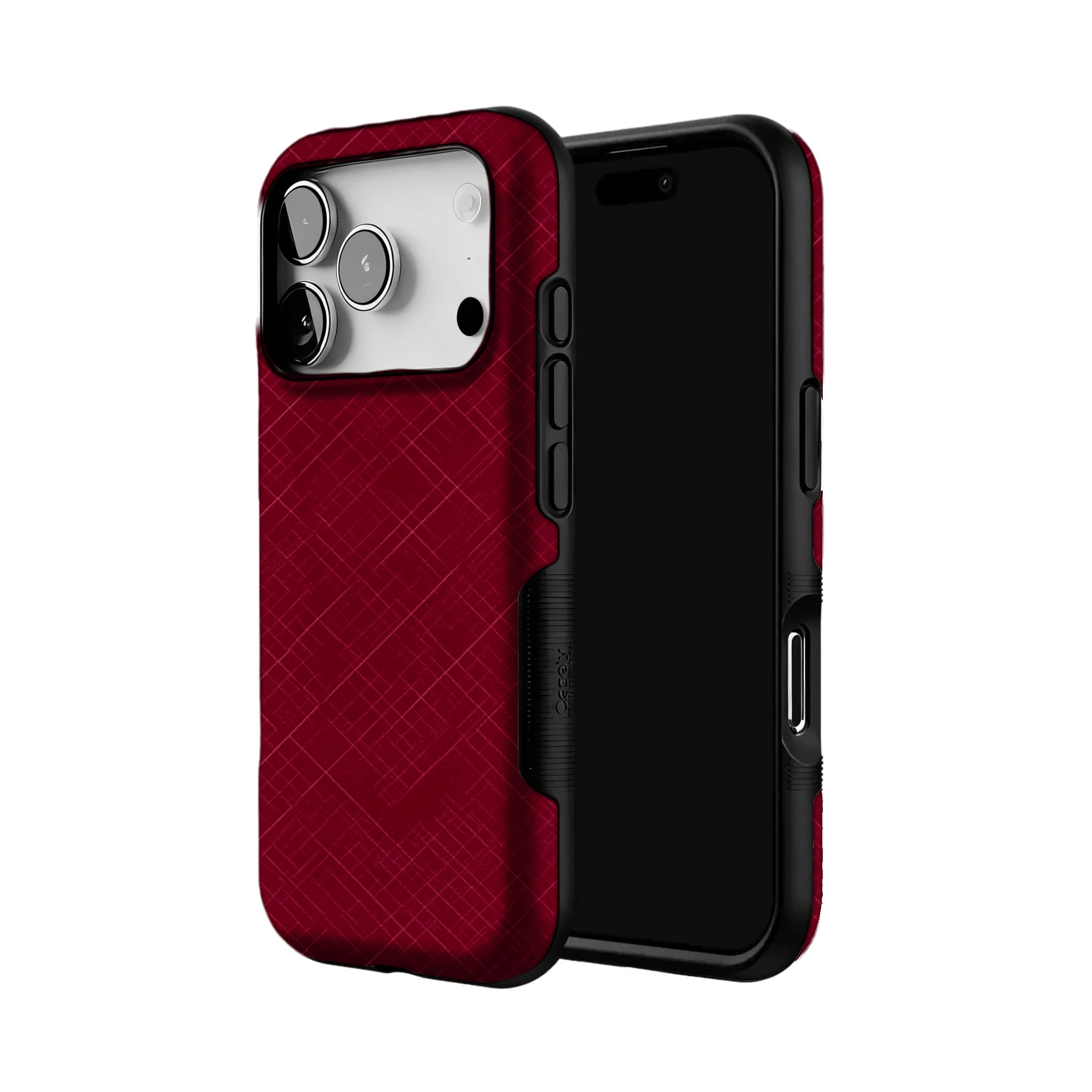 Luxury Wine Red Cross Line Leather Texture Minimal Business iPhone Cover