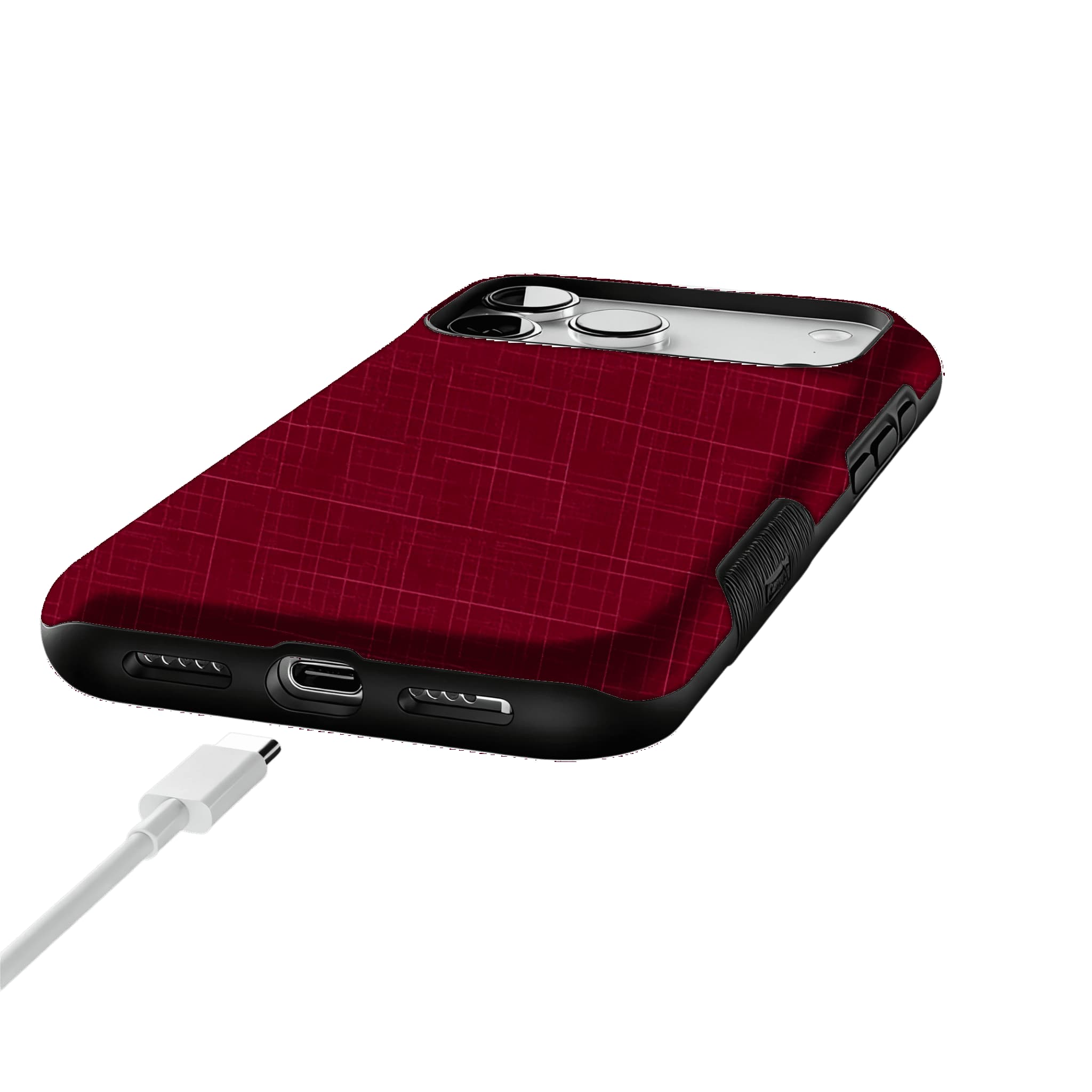 Luxury Wine Red Cross Line Leather Texture Minimal Business iPhone Cover
