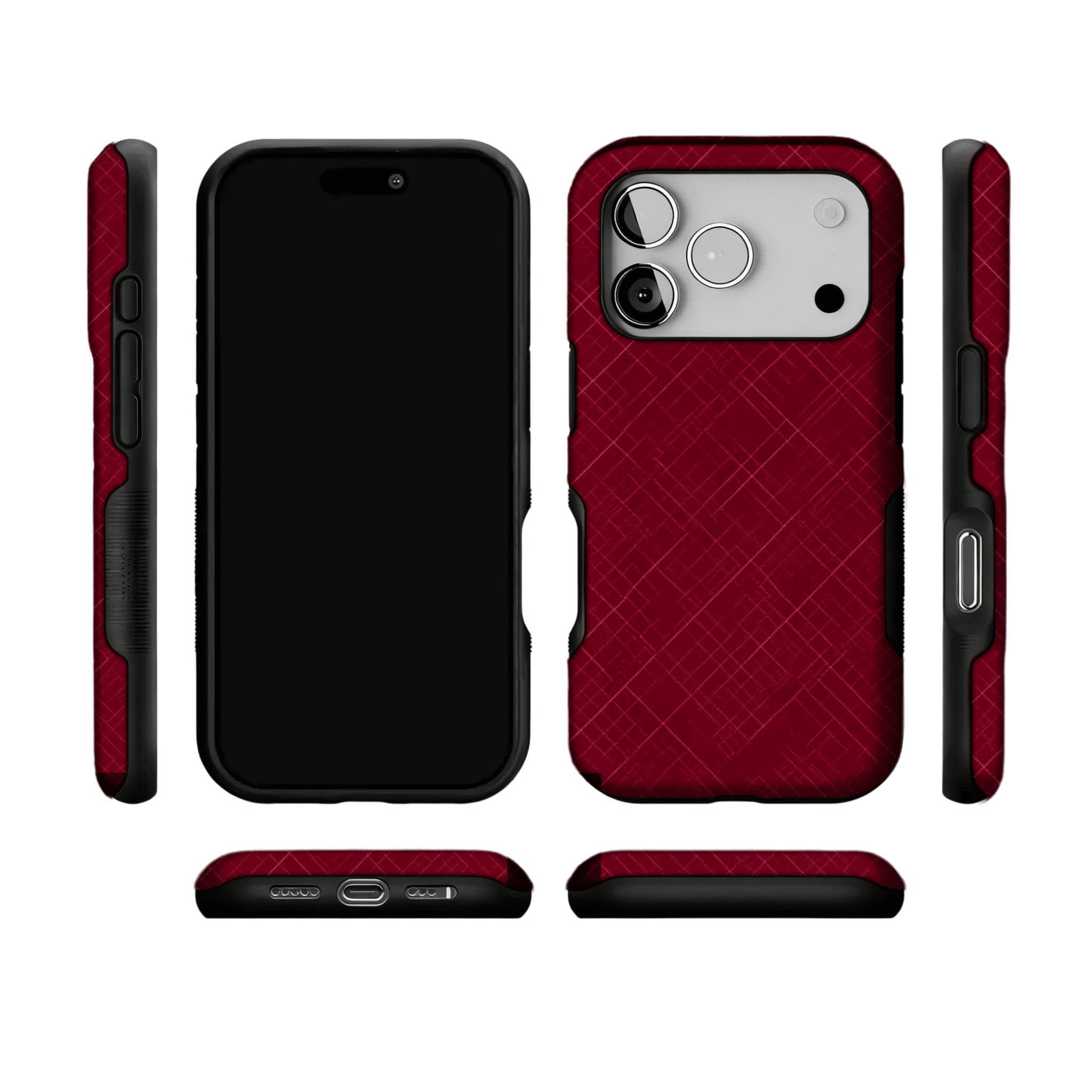 Luxury Wine Red Cross Line Leather Texture Minimal Business iPhone Cover