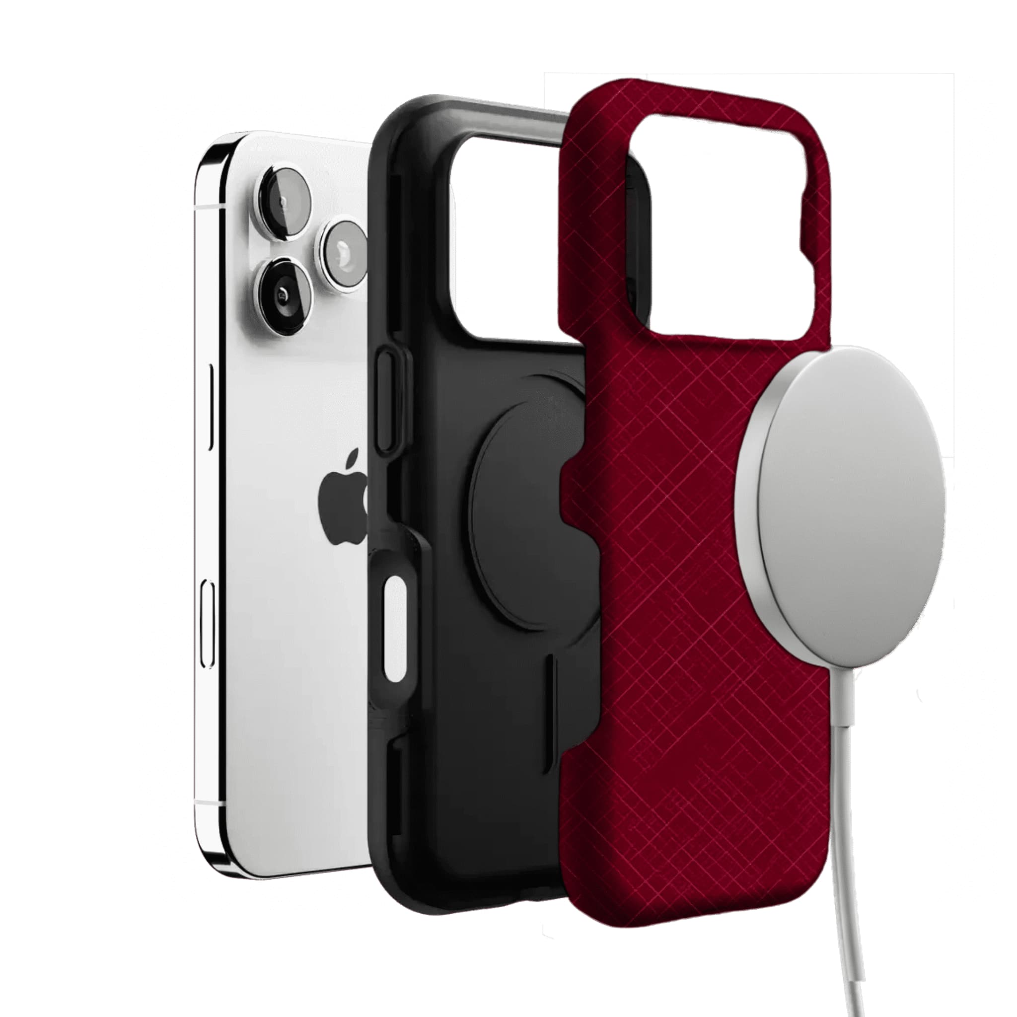 Luxury Wine Red Cross Line Leather Texture Minimal Business iPhone Cover