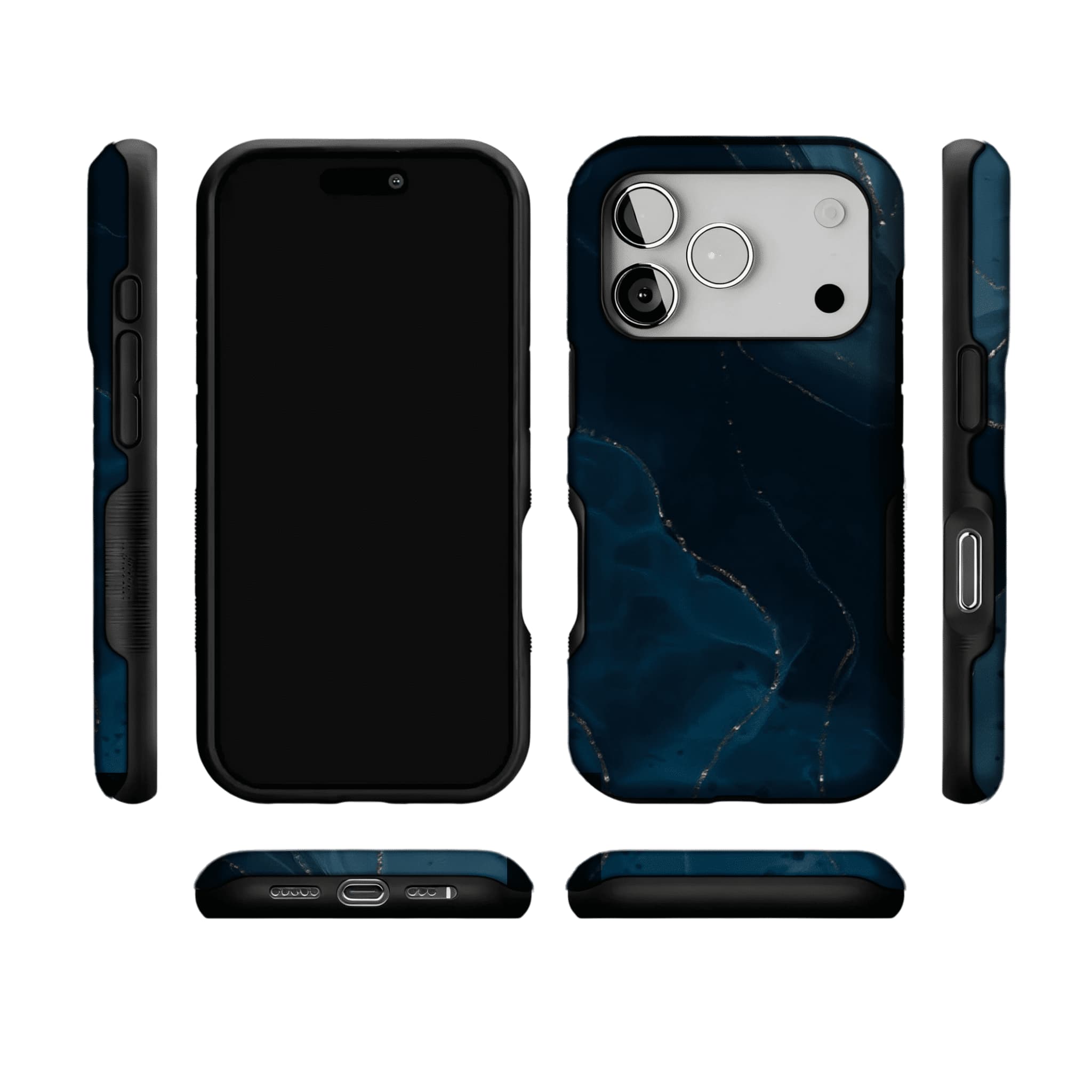 Luxury Deep Blue Gold Foil Marble Texture Minimal iPhone Cover