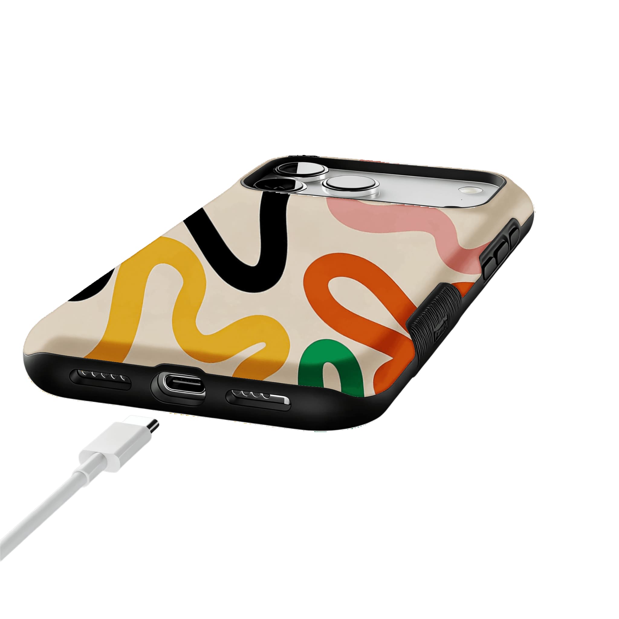 Cream Base Retro Bold Wavy Line Shockproof Anti-slip iPhone Case