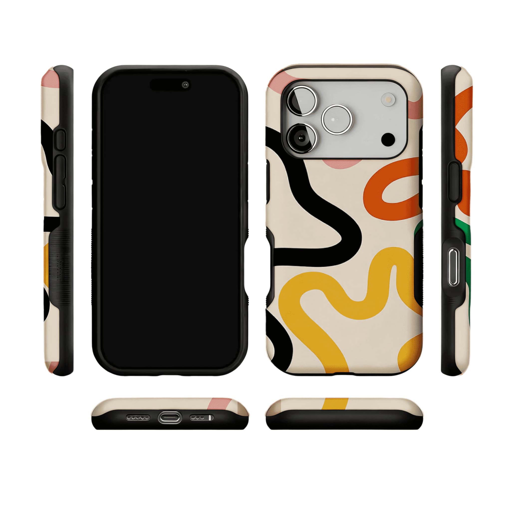 Cream Base Retro Bold Wavy Line Shockproof Anti-slip iPhone Case