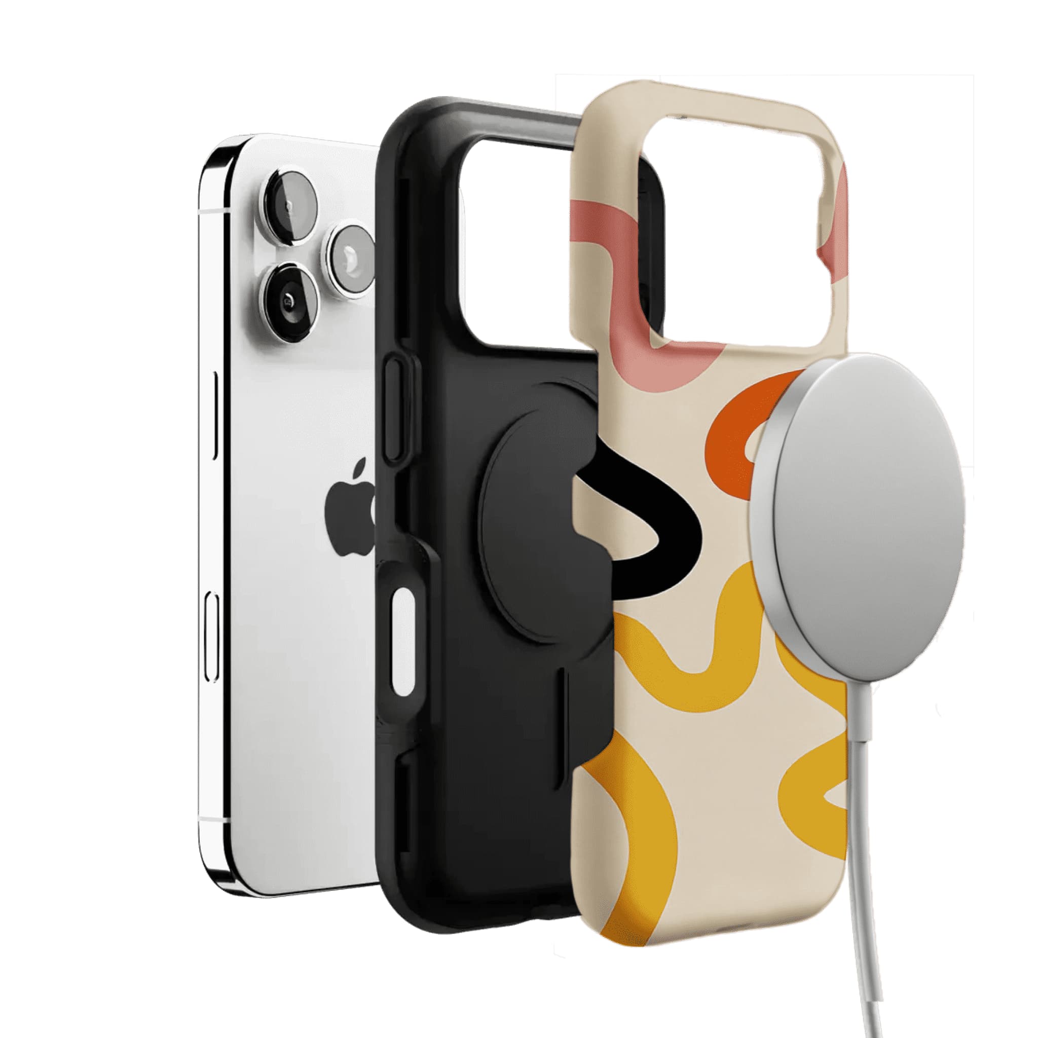 Cream Base Retro Bold Wavy Line Shockproof Anti-slip iPhone Case