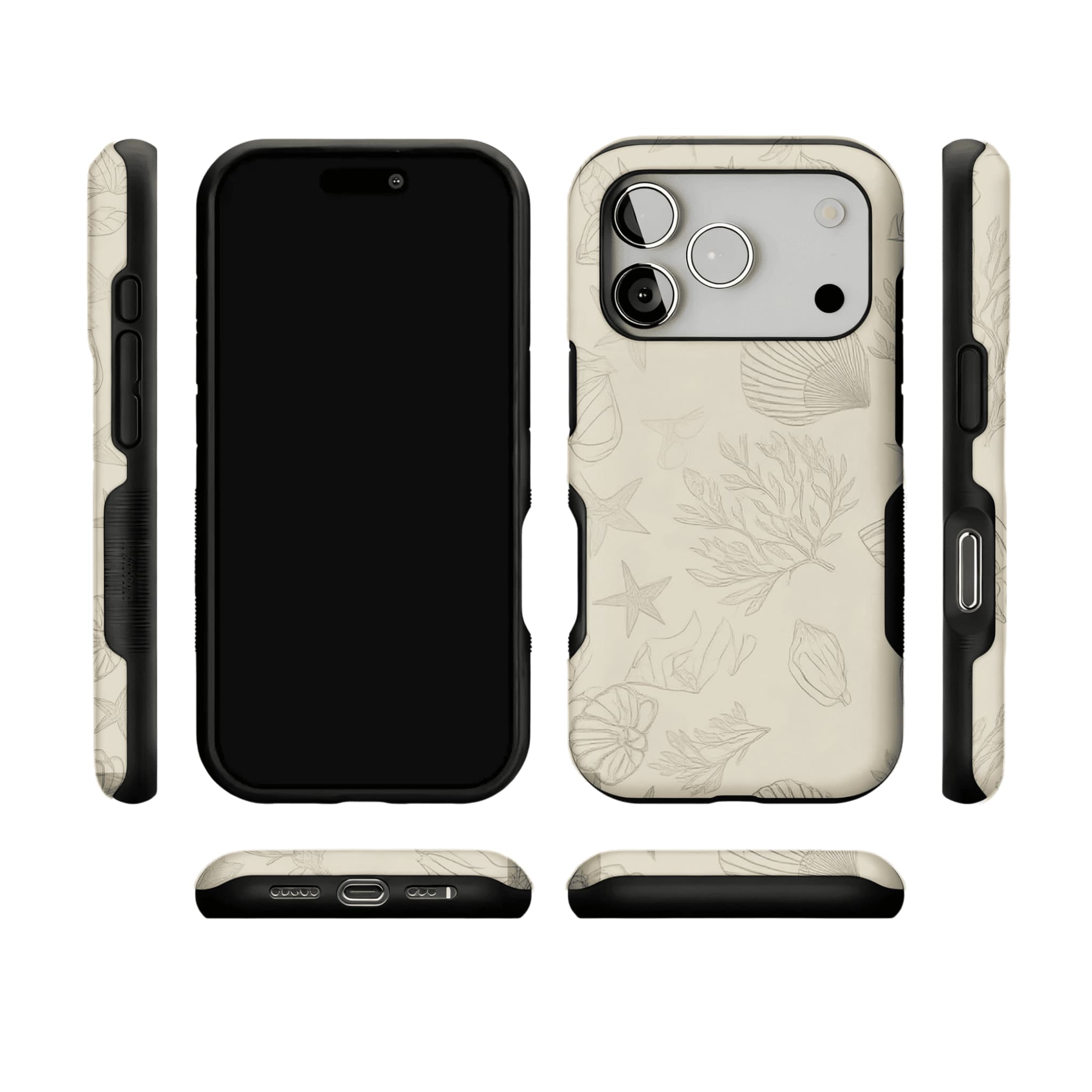 Fine Line Hand Drawn Marine Seashell Shockproof Anti-slip iPhone Case