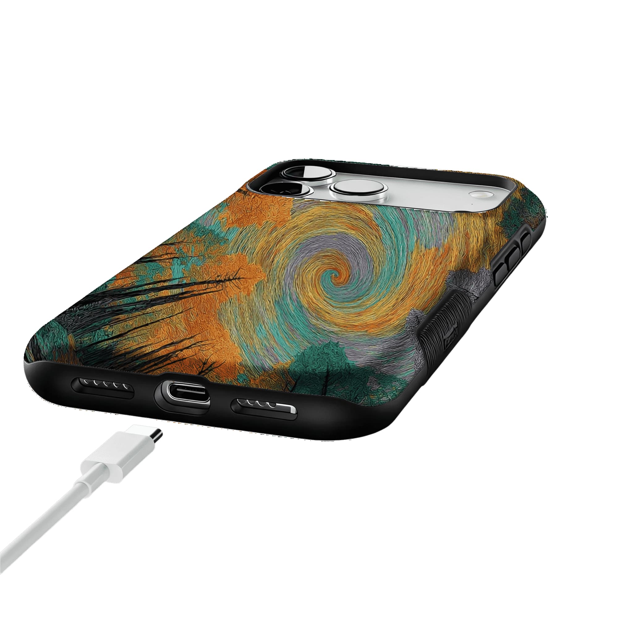 Swirl Cloud Autumn Pine Forest Impasto Art Shockproof iPhone Case