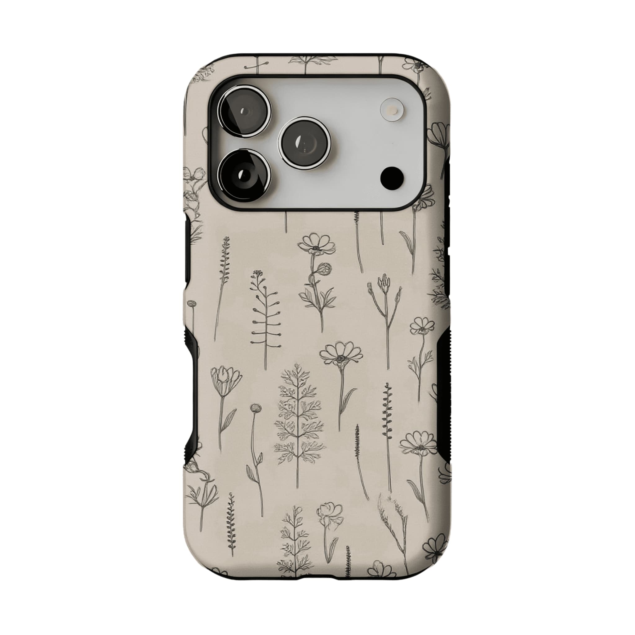 Fine Ink Line Wild Floral Minimal Shockproof Anti-slip iPhone Case