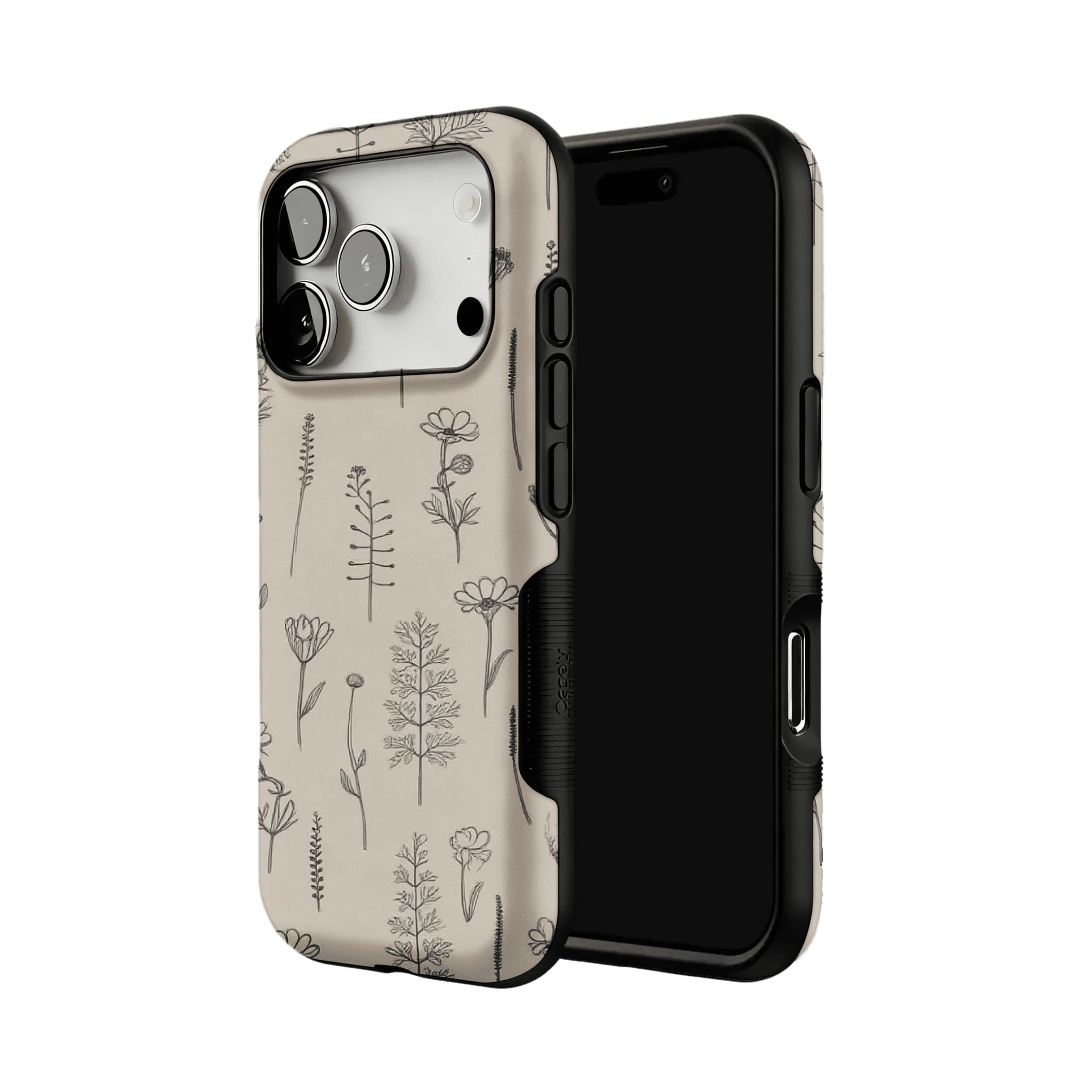 Fine Ink Line Wild Floral Minimal Shockproof Anti-slip iPhone Case