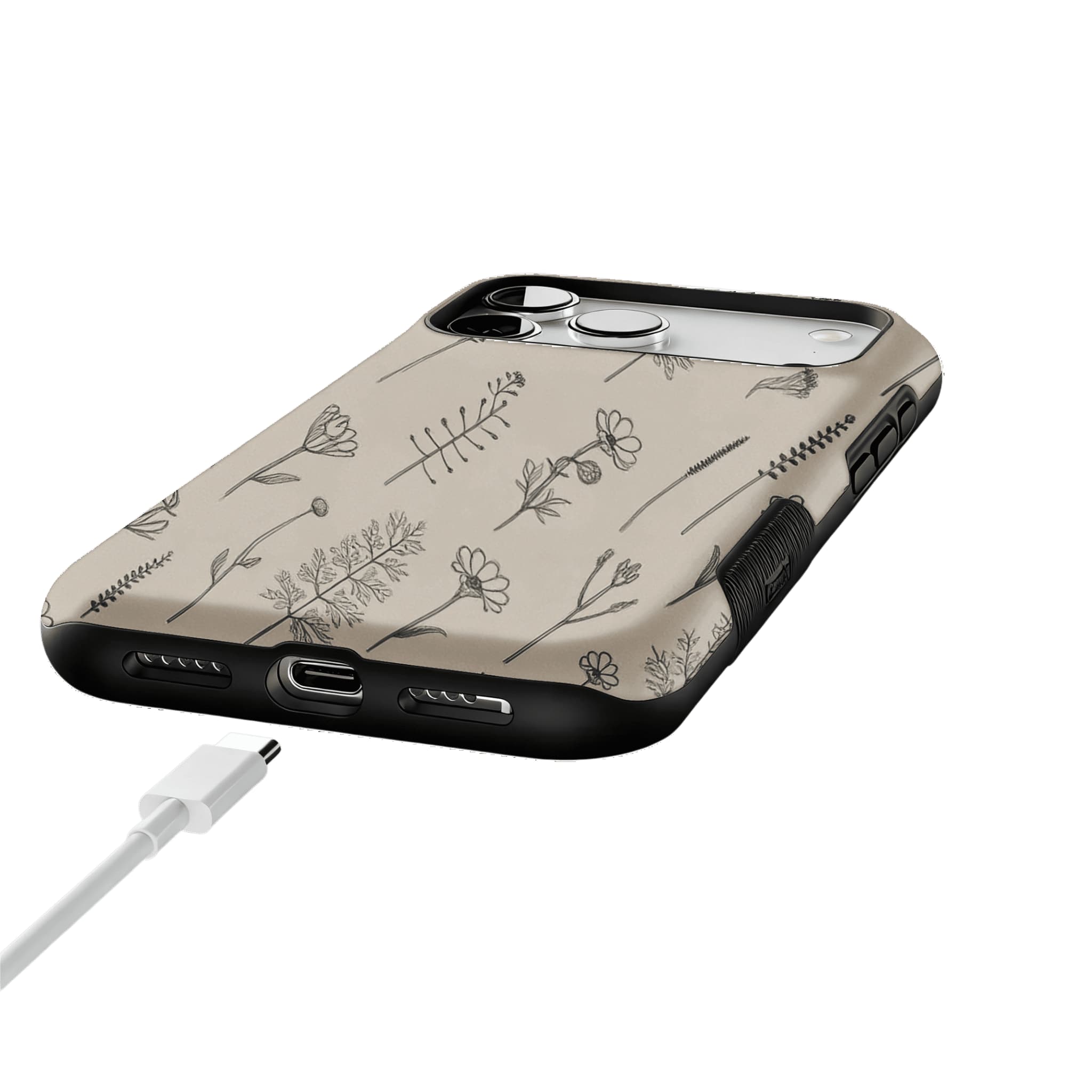 Fine Ink Line Wild Floral Minimal Shockproof Anti-slip iPhone Case