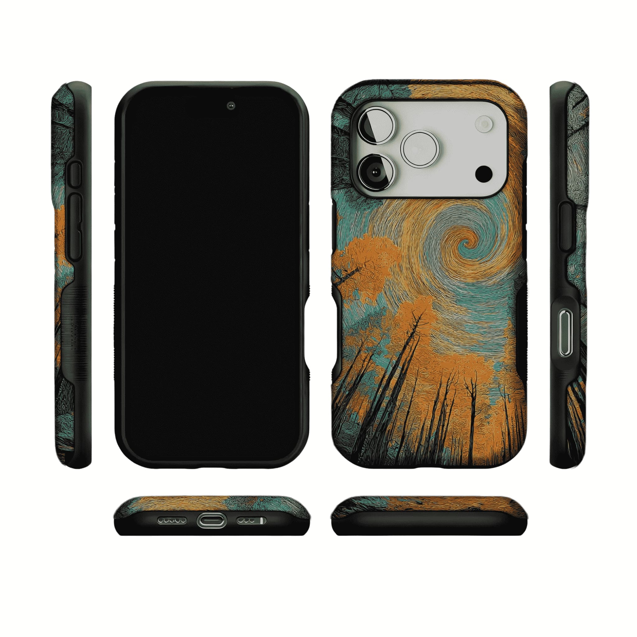 Swirl Cloud Autumn Pine Forest Impasto Art Shockproof iPhone Case