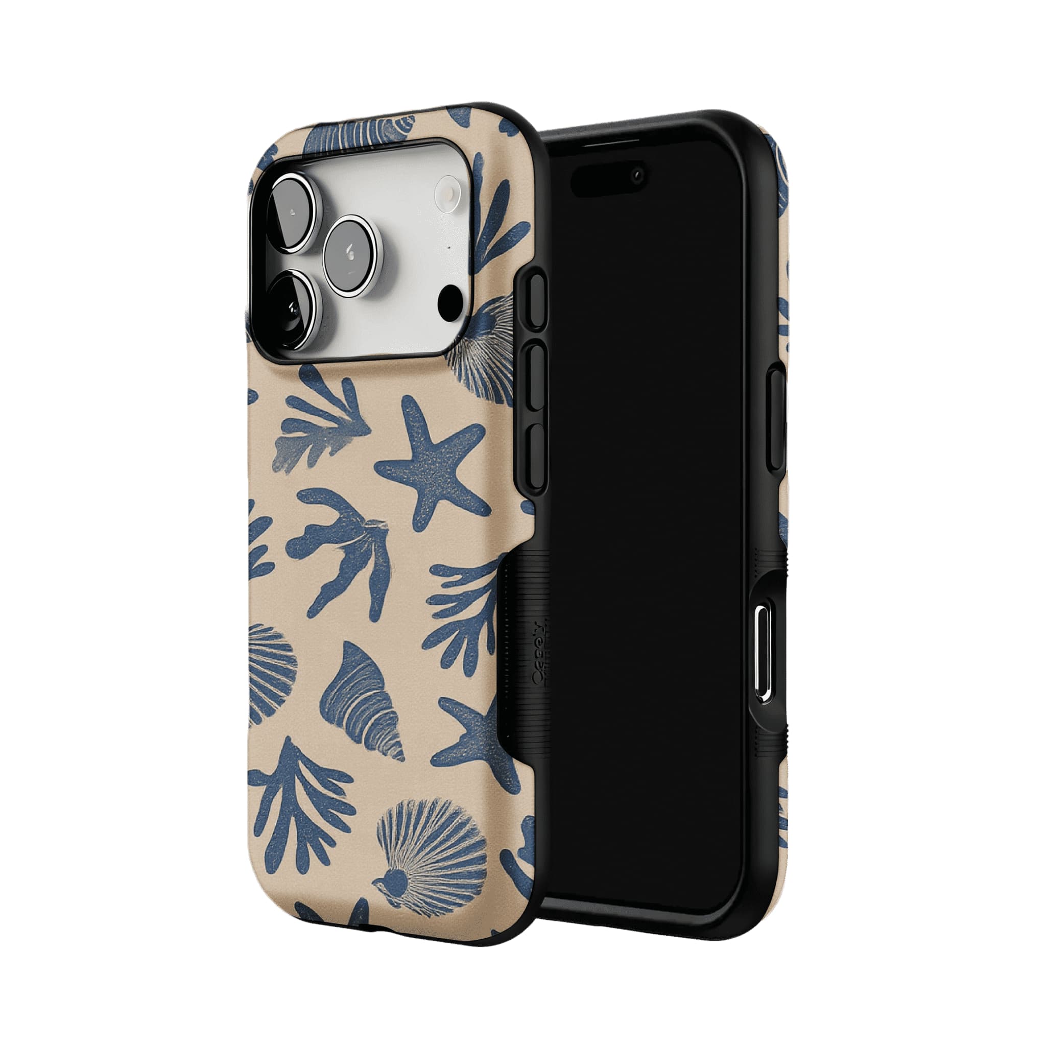 Vintage Rubber Stamp Blue Seashell Starfish Coastal Art Shockproof iPhone Case