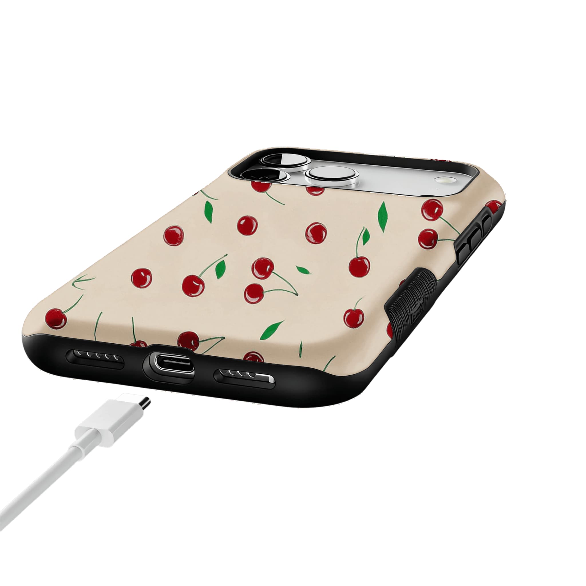 Cute Scattered Red Cherry Leaf Shockproof Anti-slip iPhone Case
