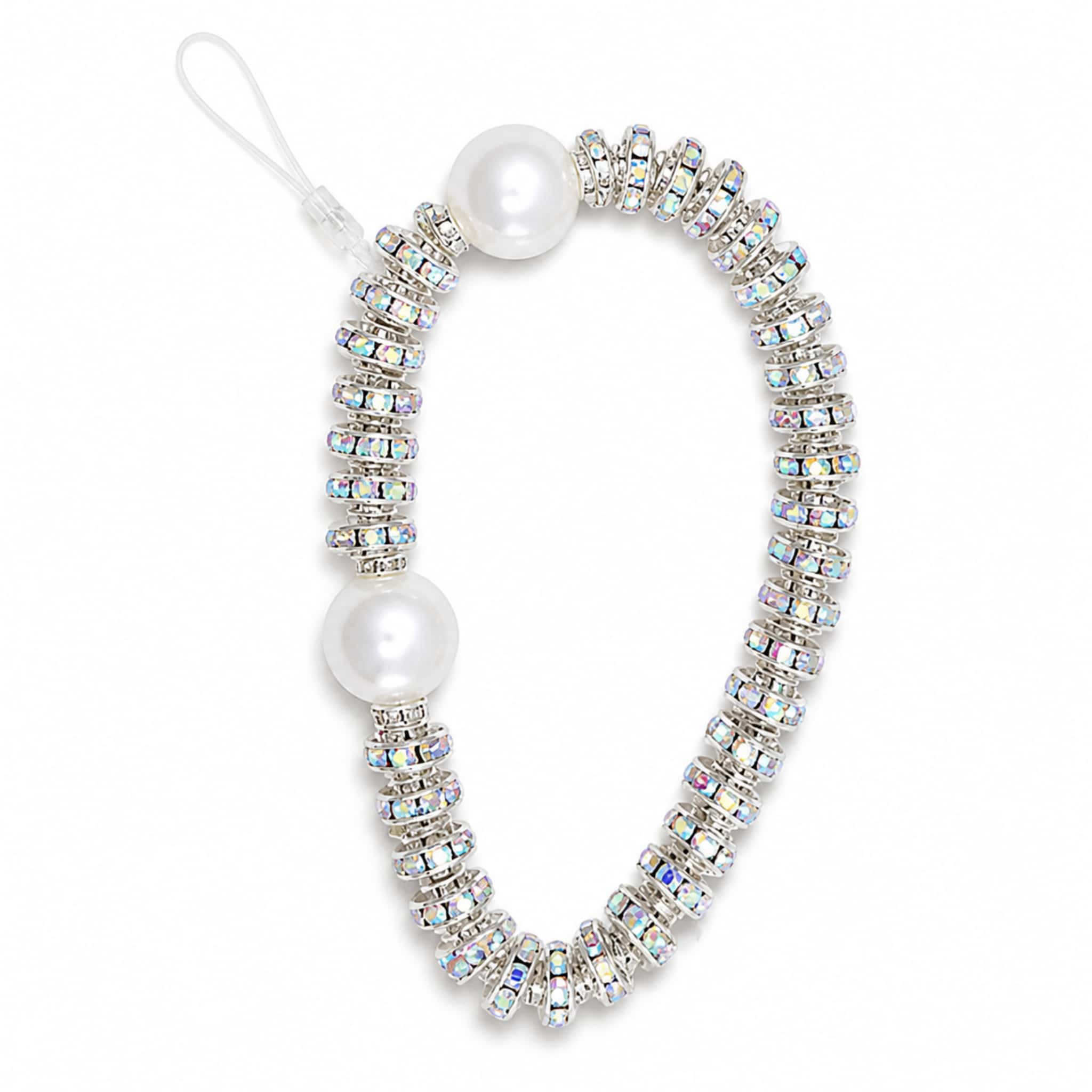 Iridescent Crystal & Pearl Beaded Phone Wrist Strap