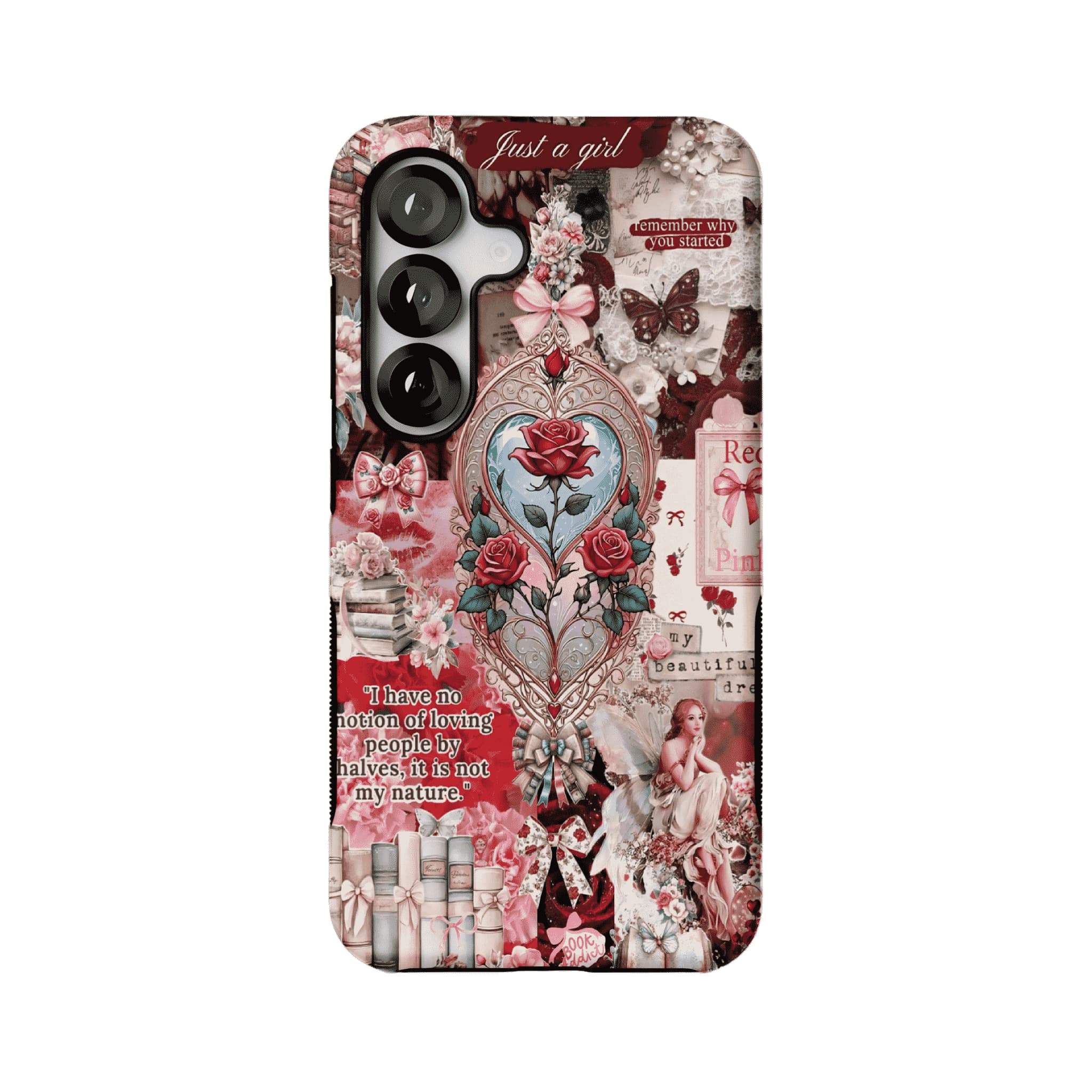 Vintage Victorian Red Rose Scrapbook Phone Case, Romantic iPhone Cover