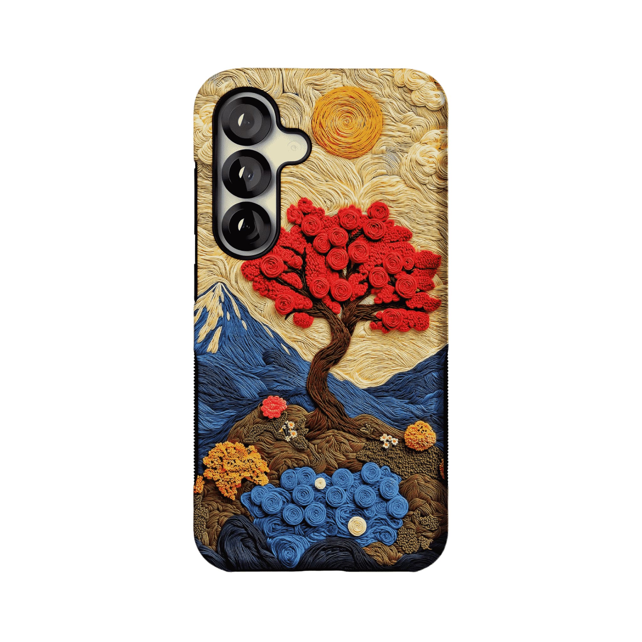 Vintage Hand Embroidery Red Tree Nature Landscape Art iPhone Cover