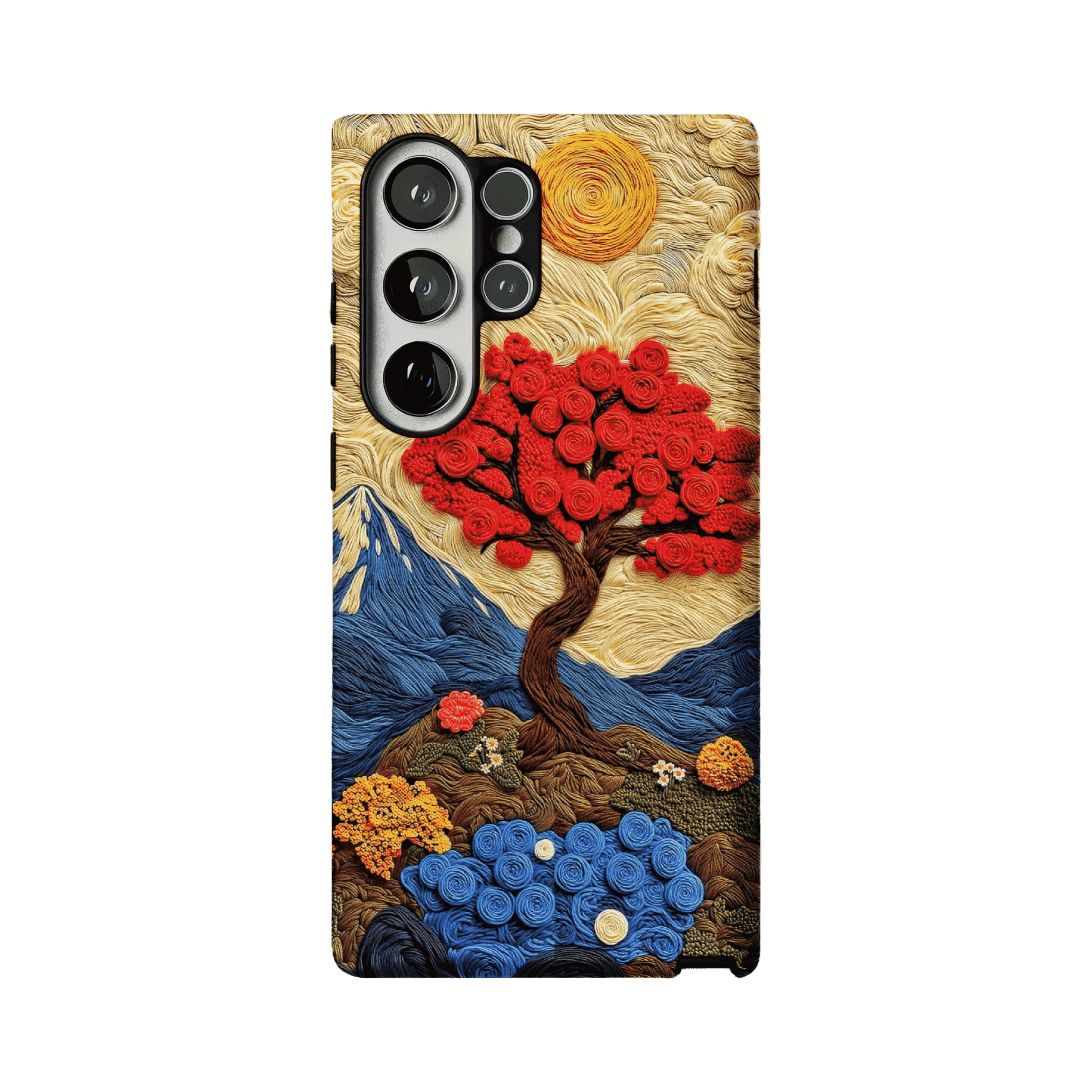 Vintage Hand Embroidery Red Tree Nature Landscape Art iPhone Cover