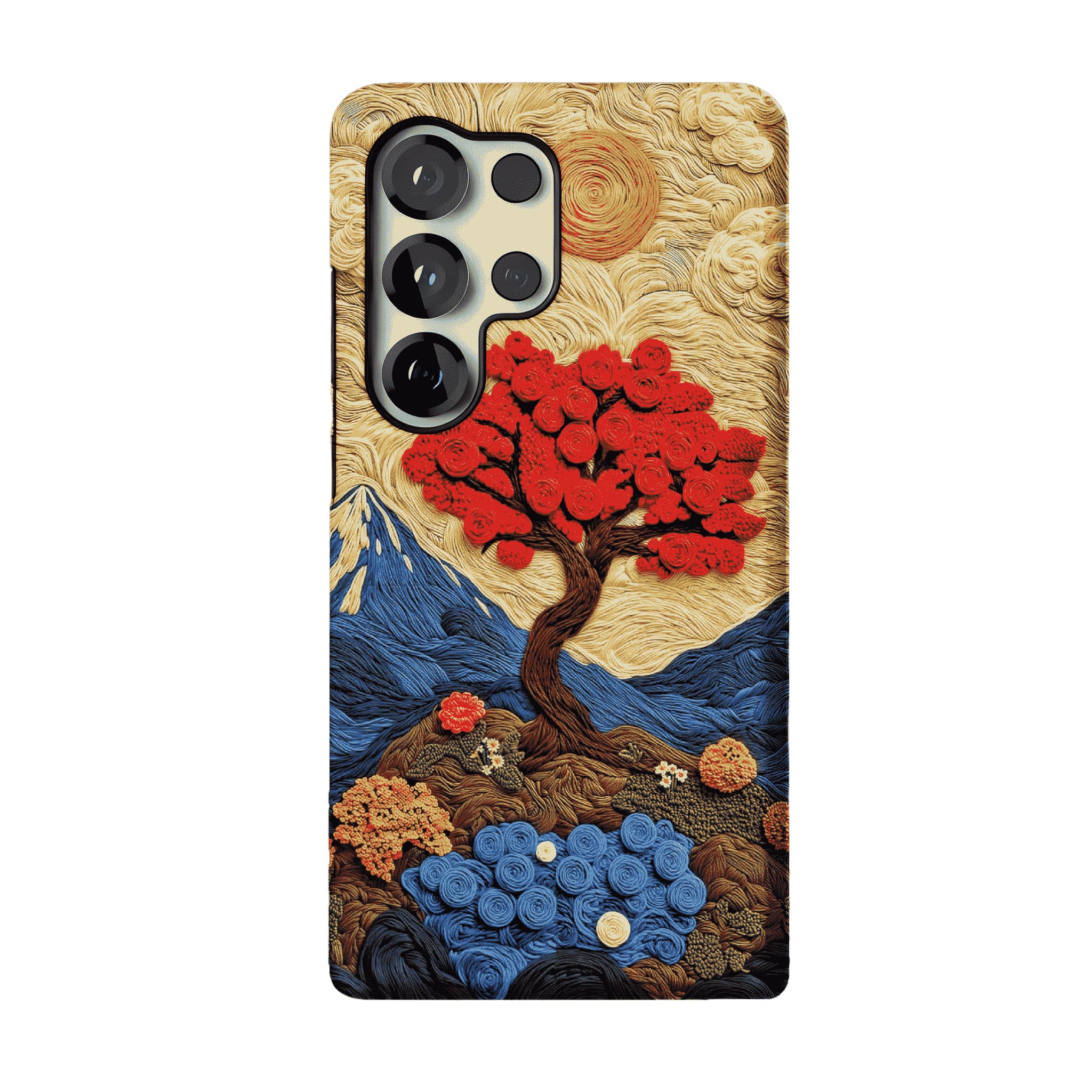 Vintage Hand Embroidery Red Tree Nature Landscape Art iPhone Cover