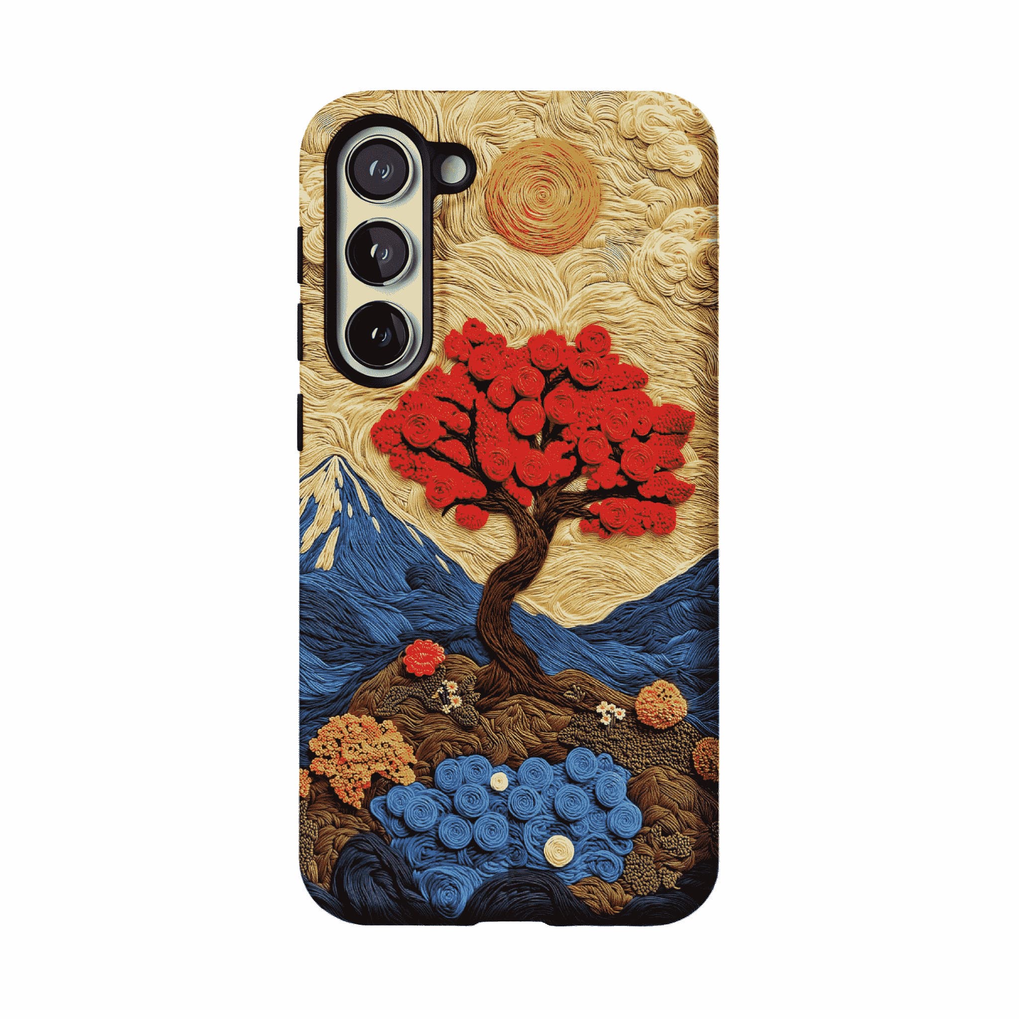 Vintage Hand Embroidery Red Tree Nature Landscape Art iPhone Cover