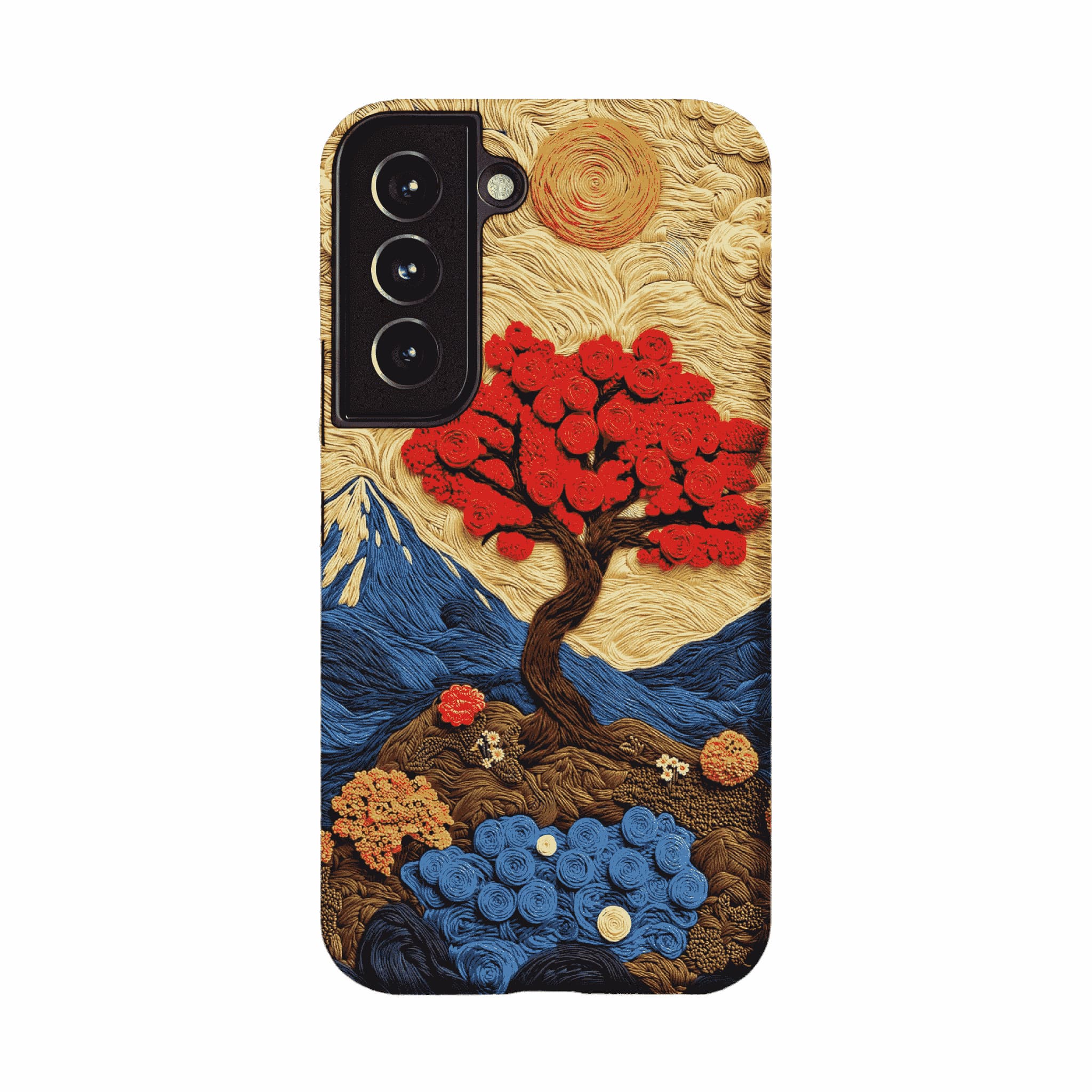 Vintage Hand Embroidery Red Tree Nature Landscape Art iPhone Cover