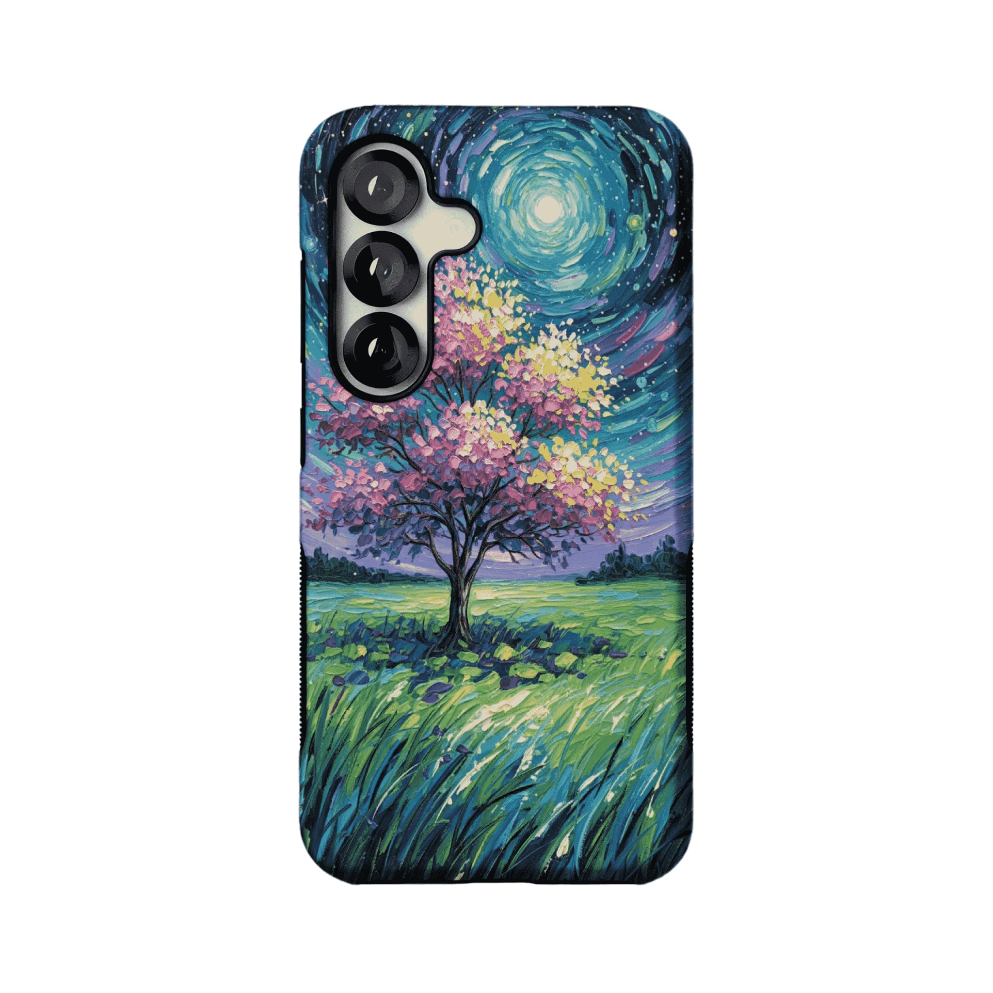 Starry Sky Pink Blossom Tree Phone Case, Shockproof Anti-slip iPhone Cover