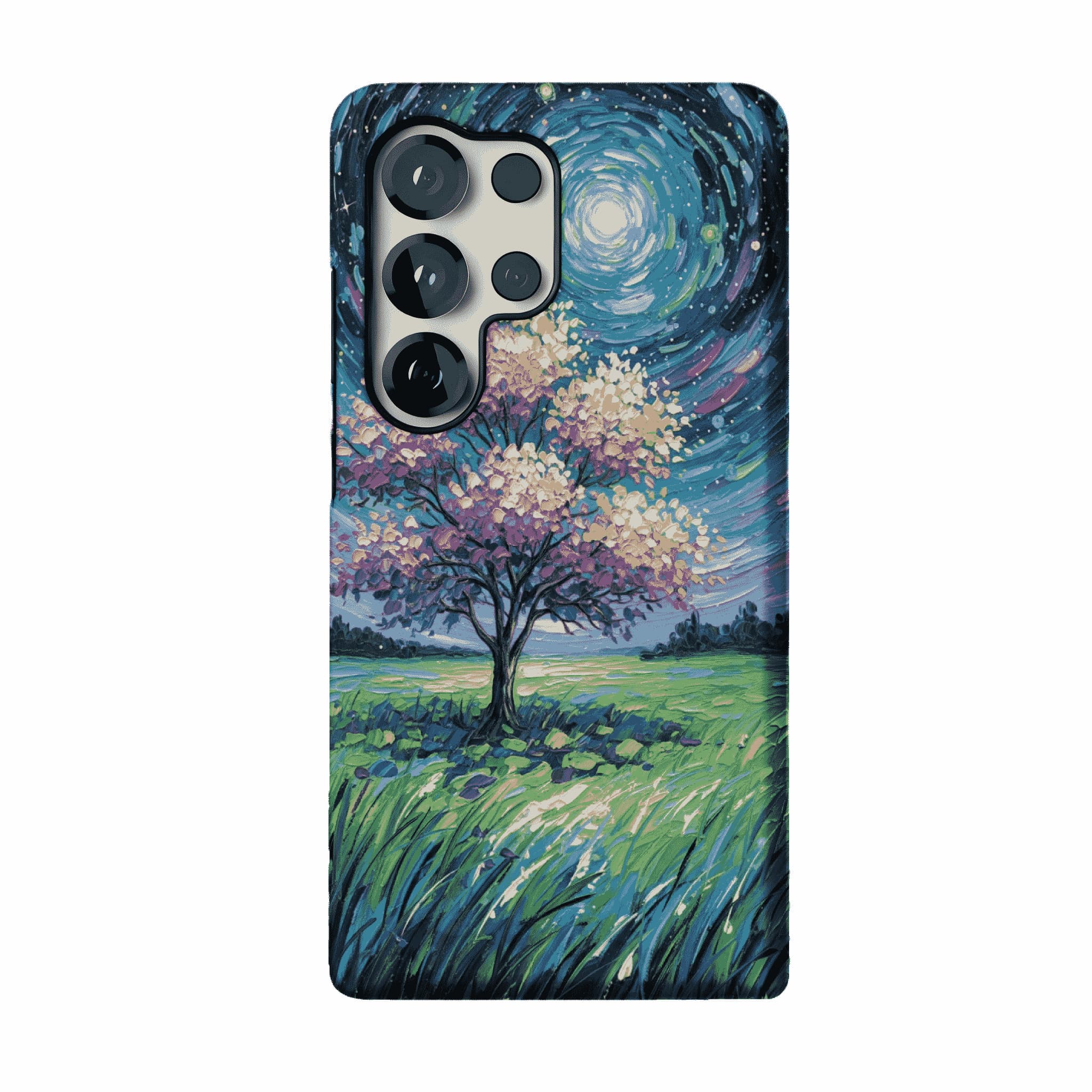 Starry Sky Pink Blossom Tree Phone Case, Shockproof Anti-slip iPhone Cover