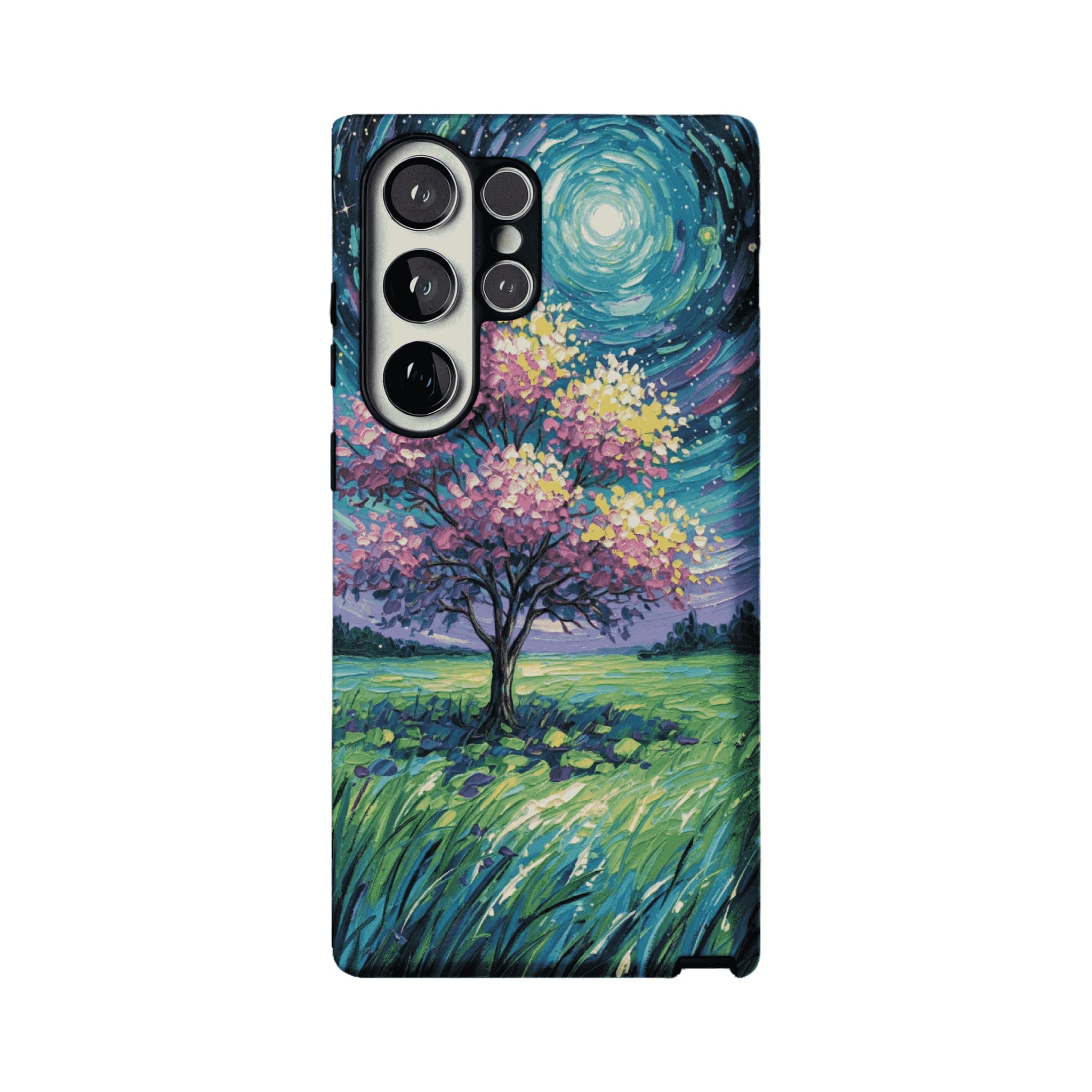 Starry Sky Pink Blossom Tree Phone Case, Shockproof Anti-slip iPhone Cover