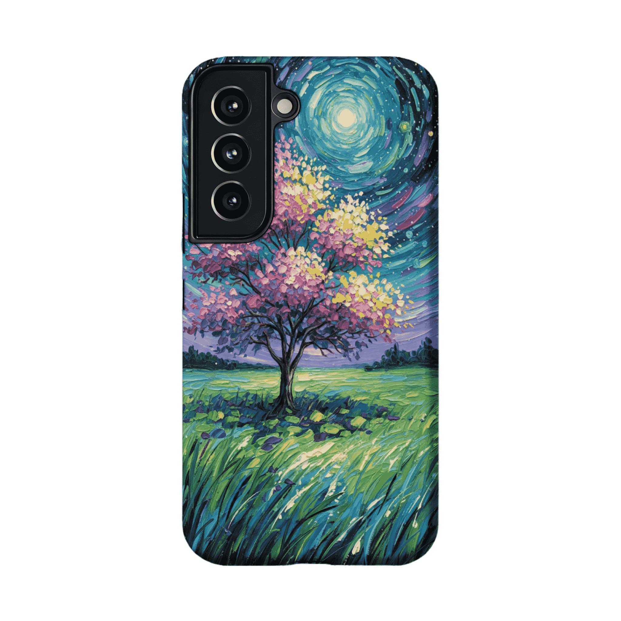 Starry Sky Pink Blossom Tree Phone Case, Shockproof Anti-slip iPhone Cover