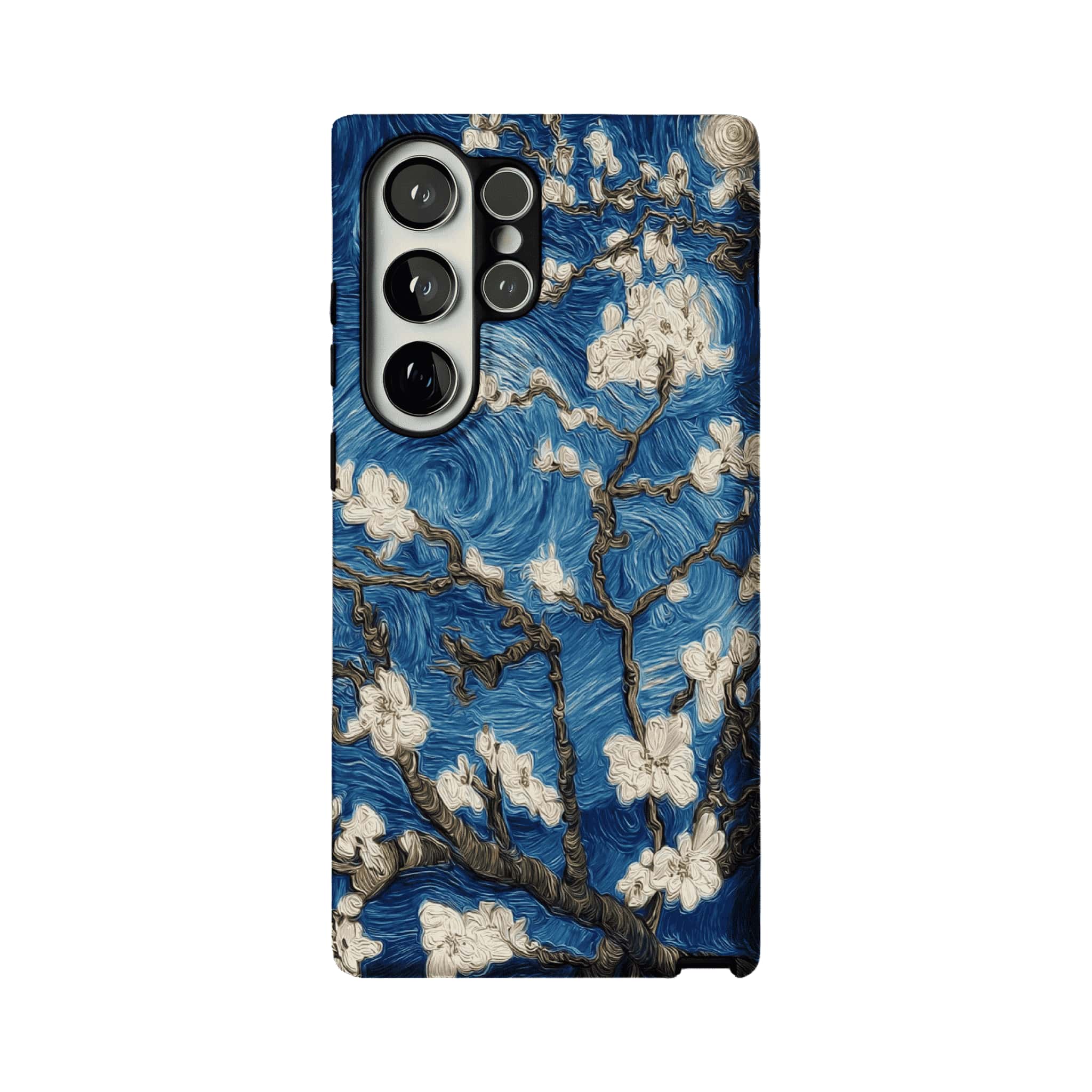 Deep Blue Swirl Texture Almond Blossom Oil Art Shockproof iPhone Case