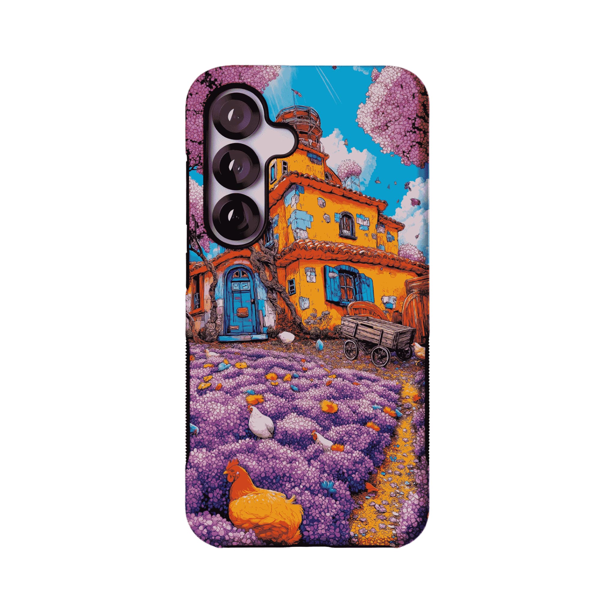Cartoon Cottage Purple Flower Farm Art Shockproof iPhone Case