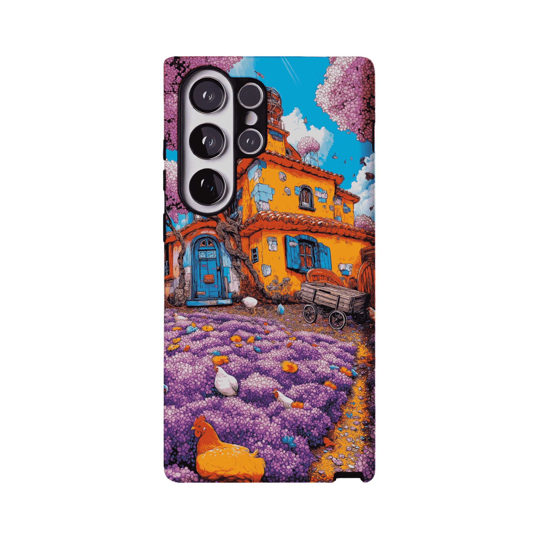 Cartoon Cottage Purple Flower Farm Art Shockproof iPhone Case