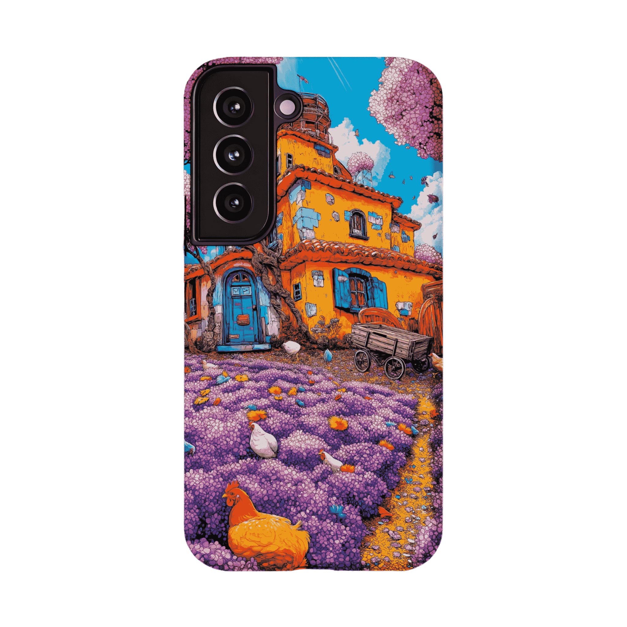 Cartoon Cottage Purple Flower Farm Art Shockproof iPhone Case