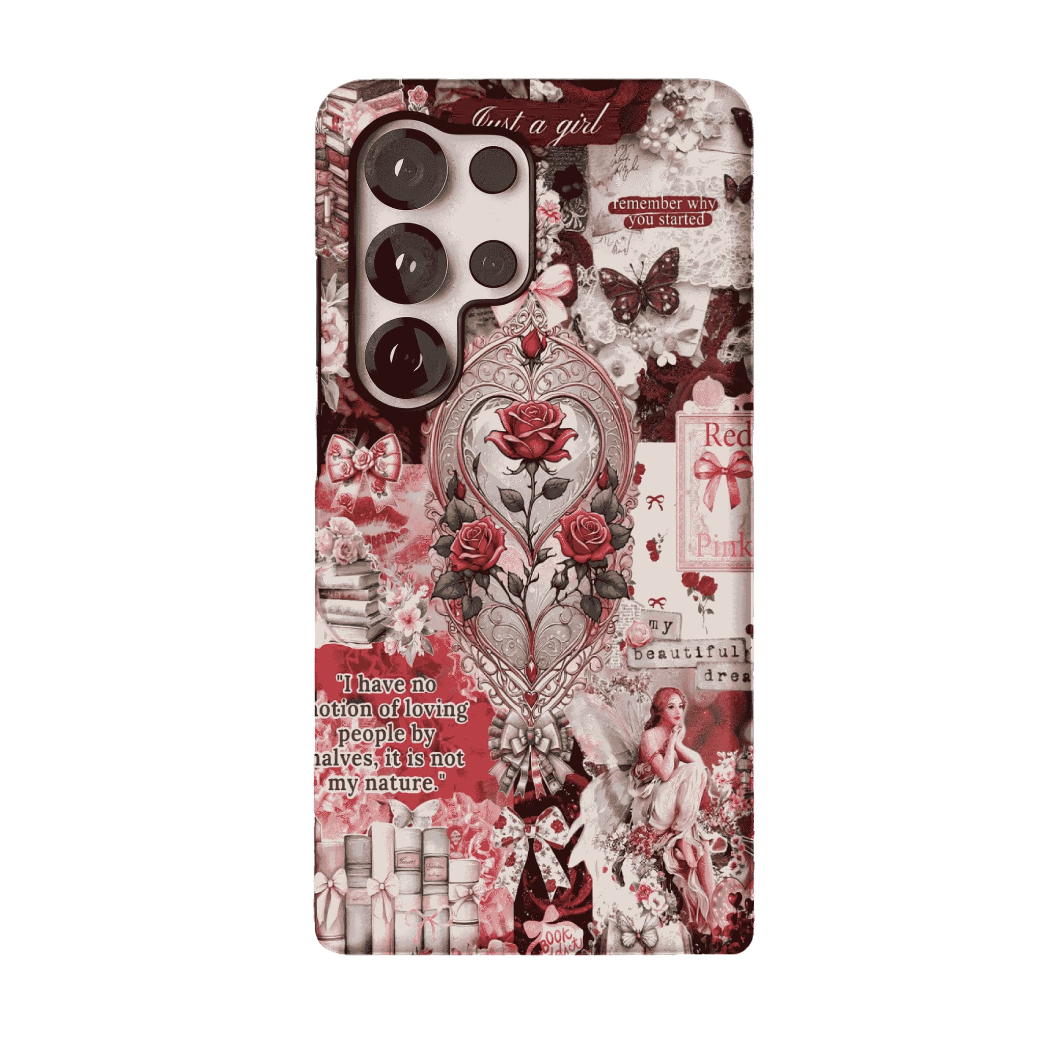 Vintage Victorian Red Rose Scrapbook Phone Case, Romantic iPhone Cover