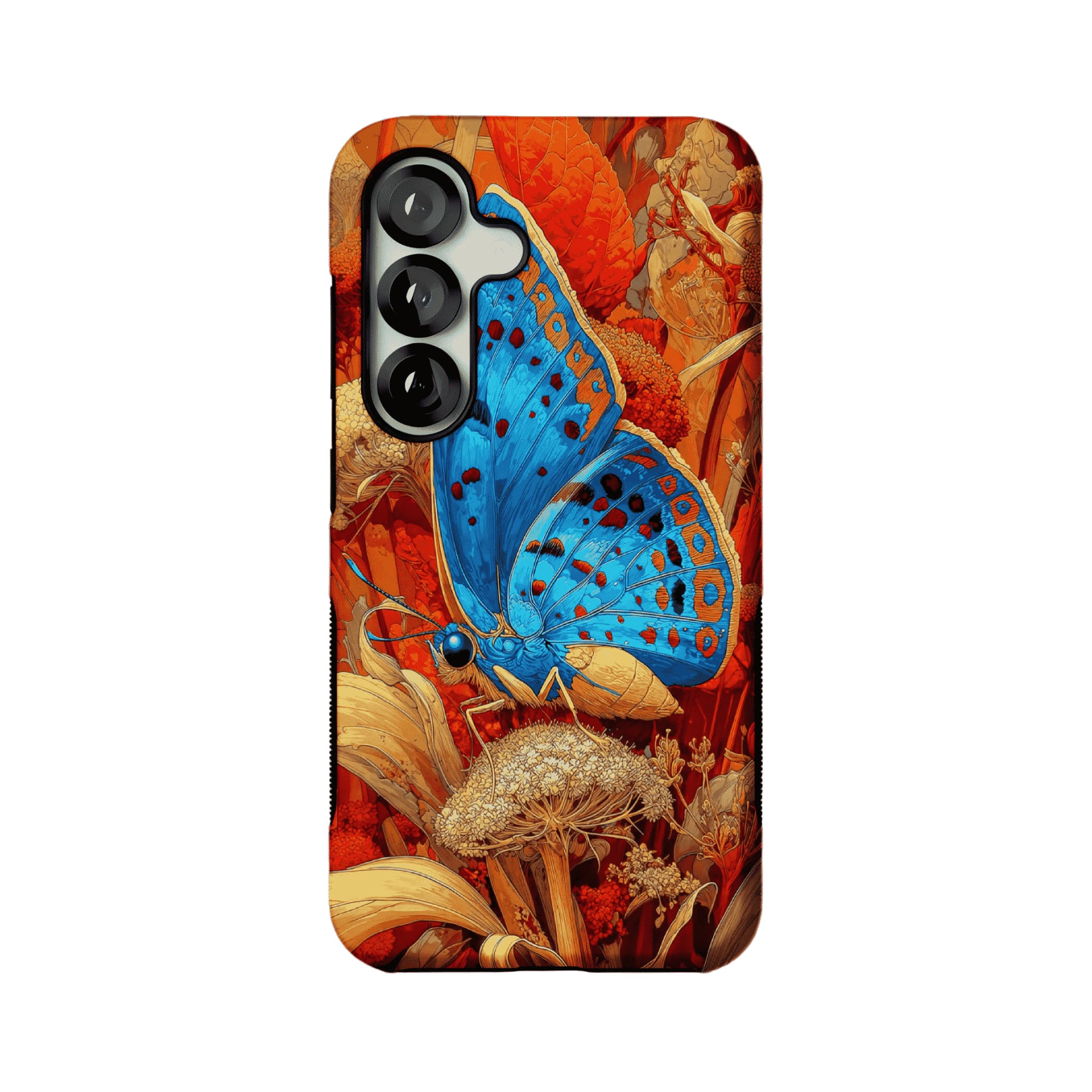 Aesthetic Blue Butterfly Vintage Botanical Phone Case, Minimal iPhone Cover