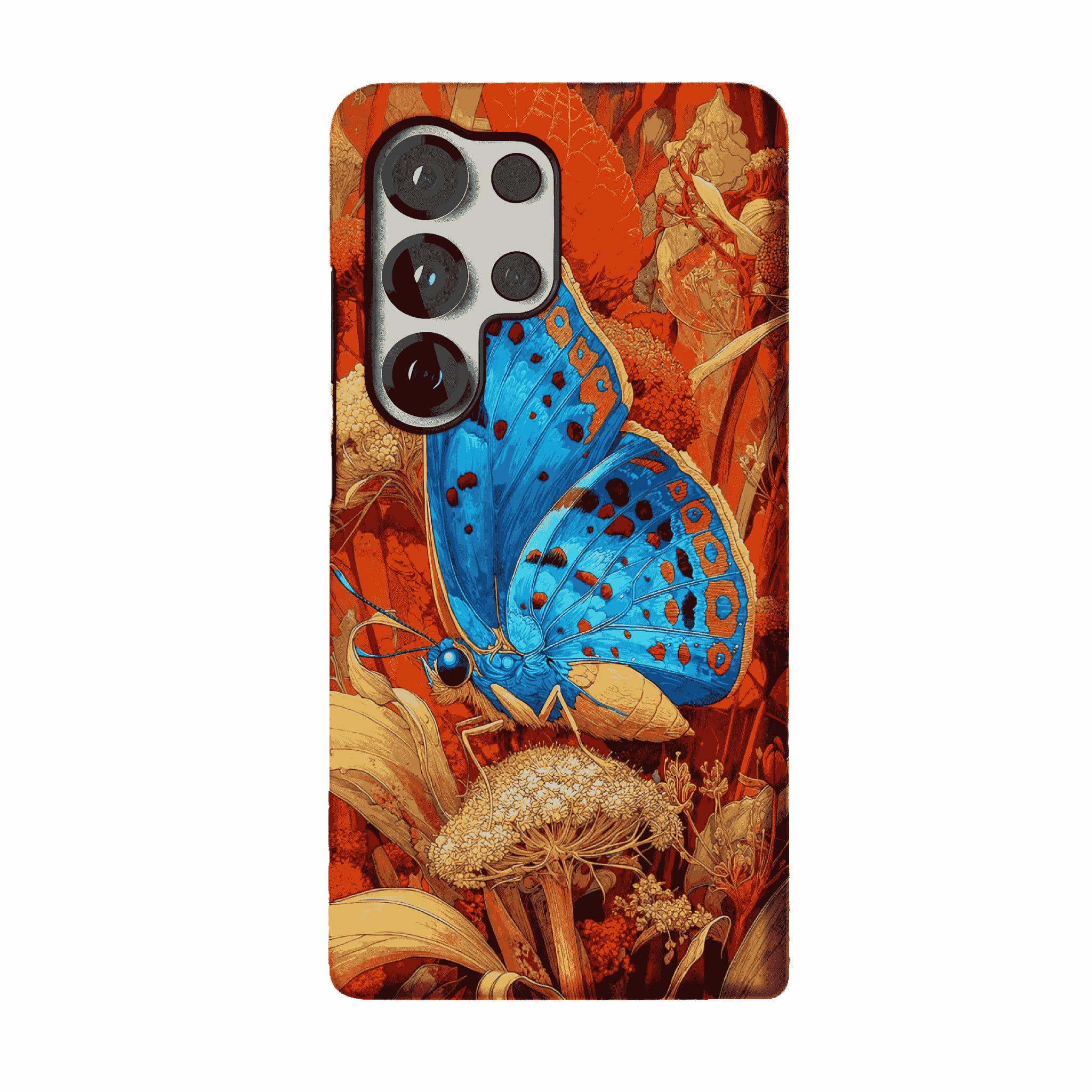 Aesthetic Blue Butterfly Vintage Botanical Phone Case, Minimal iPhone Cover
