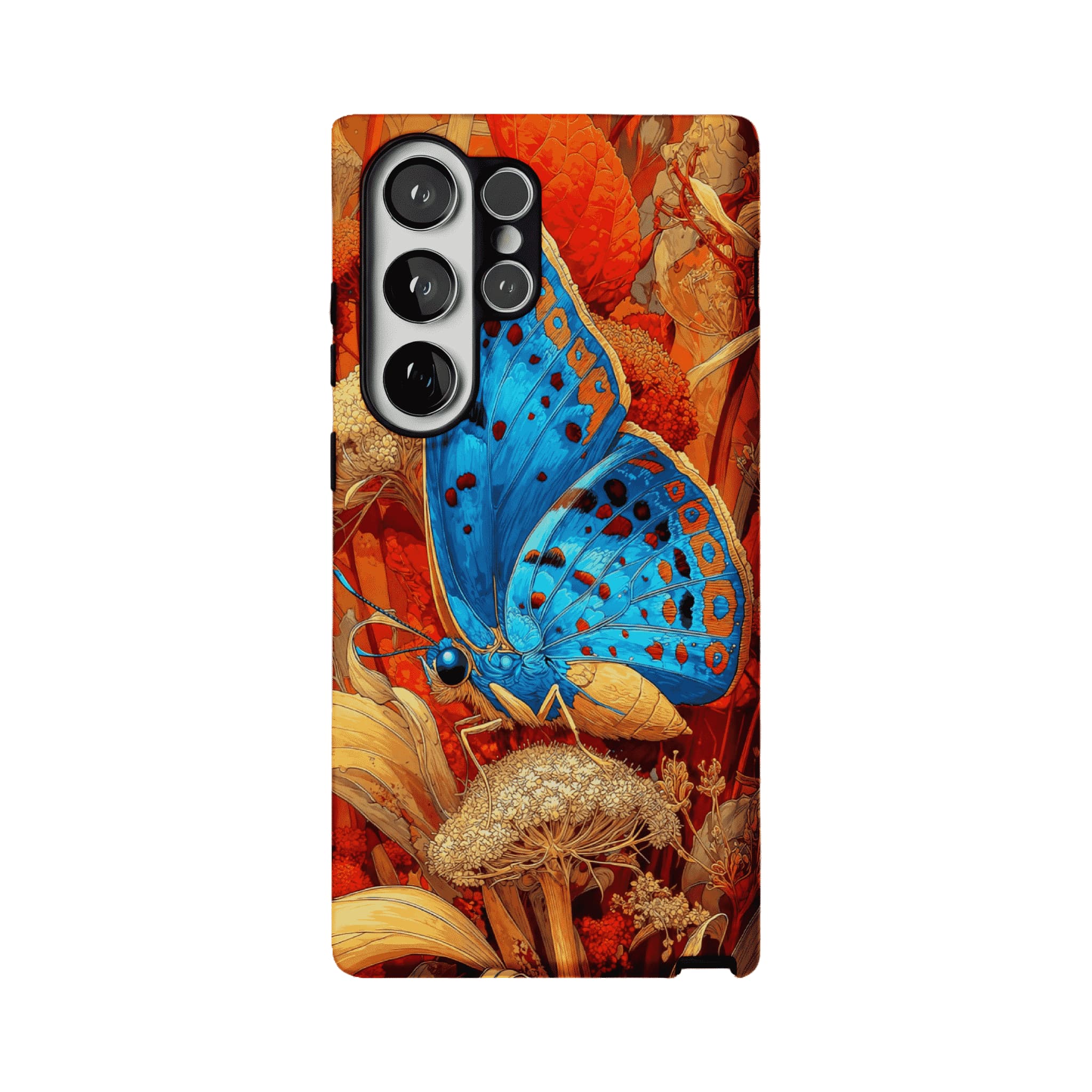 Aesthetic Blue Butterfly Vintage Botanical Phone Case, Minimal iPhone Cover