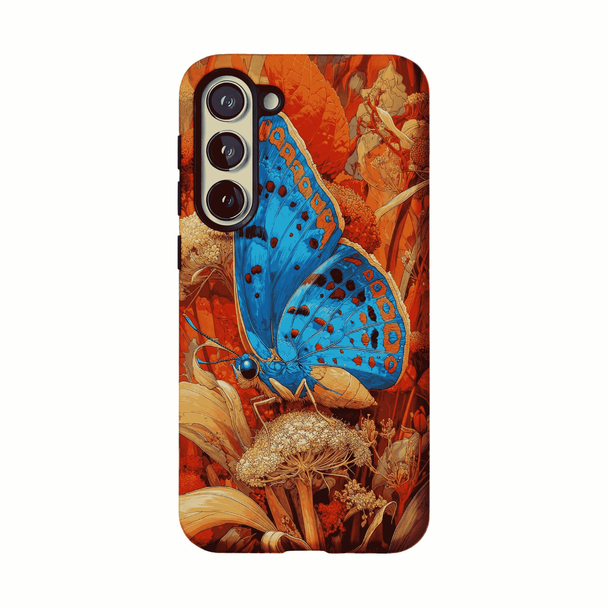 Aesthetic Blue Butterfly Vintage Botanical Phone Case, Minimal iPhone Cover