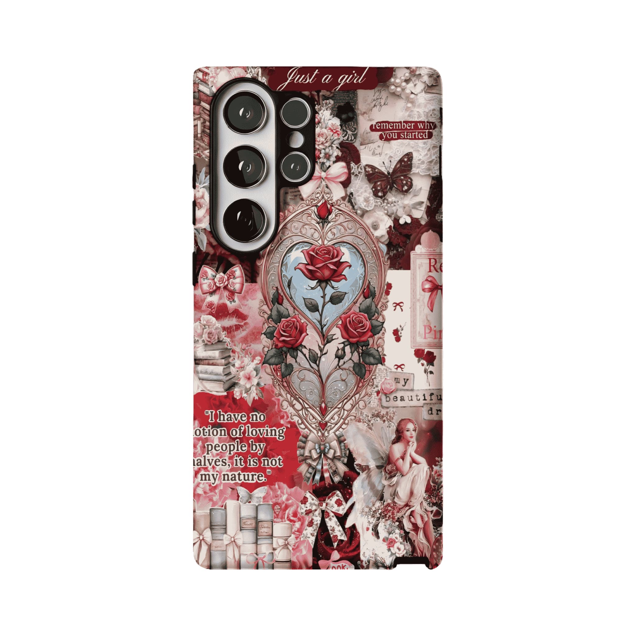 Vintage Victorian Red Rose Scrapbook Phone Case, Romantic iPhone Cover